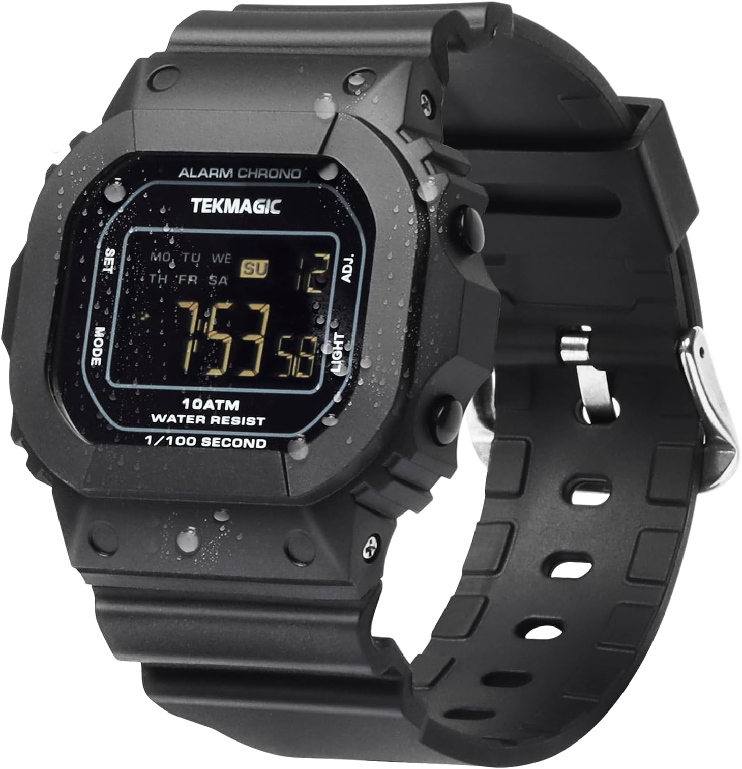 10 ATM Waterproof Sports Watch for Swimming and Diving with Alarm Clock, Chronograph, Stopwatch, Timer, Countdown, Dual Time and Calendar, 12 and 24 Hours Format Switchable, black, Strap.