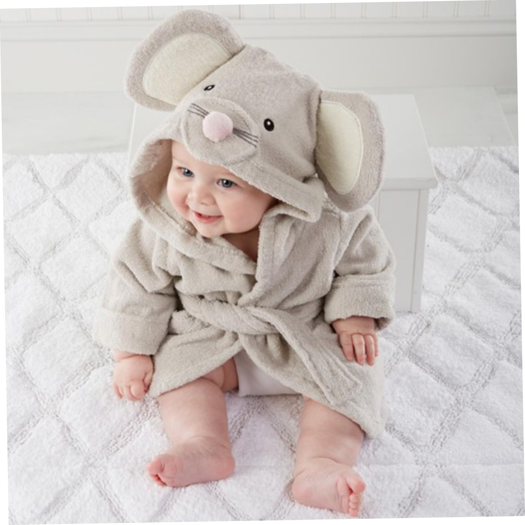 Baby Bademantel, Baby Badrobe Mausstil Kapuze Baumwolle Babybademantel mit Ohren absorbierende warme hautfreundliche Babygewand