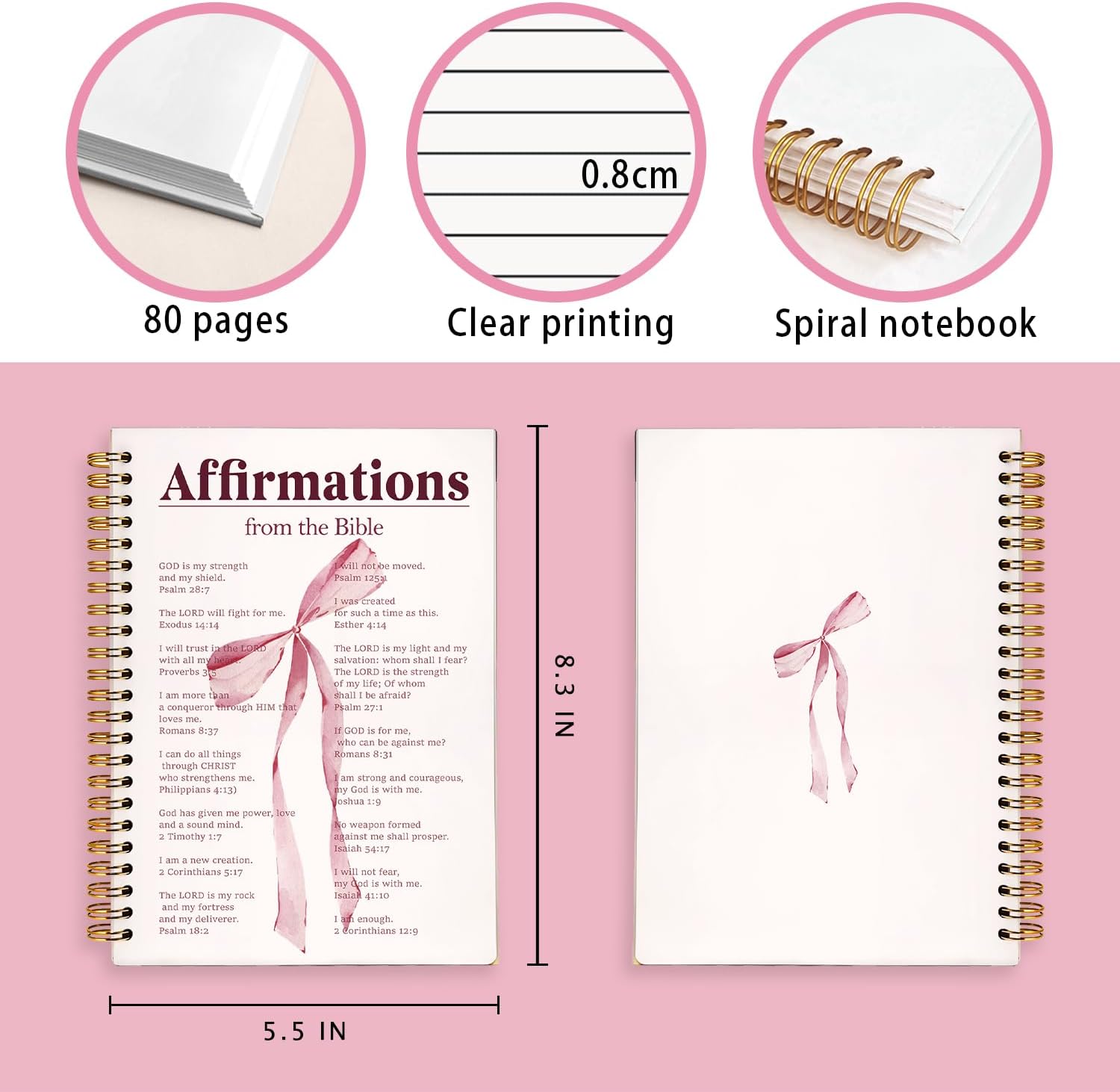 Pink Coquette Bow Spiral Bible Notebook for Note Taking, Preppy Aesthetic Bible Study Journal for Women, Cute Preppy School Supplies for Girls, Christian Hardcover Lined Notebook 5.5 x 8.3 - Image 7