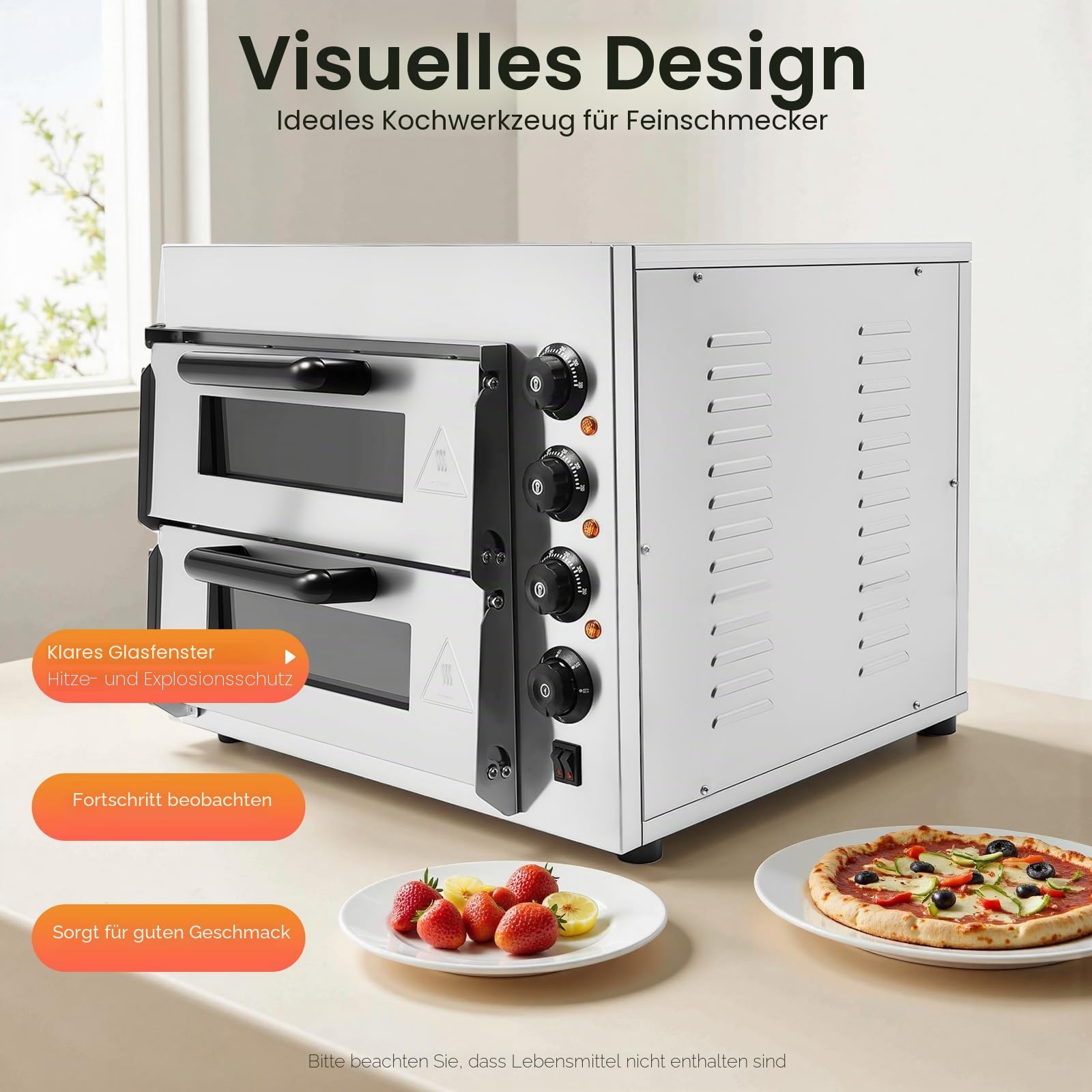 Doppelstock-Pizzaofen 3000W Edelstahl Minibackofen mit 50-350°C Temperaturregelung und 1-60min Timer Edelstahl Backofen für Pizzerien Restaurants Bäckereien Haushalte