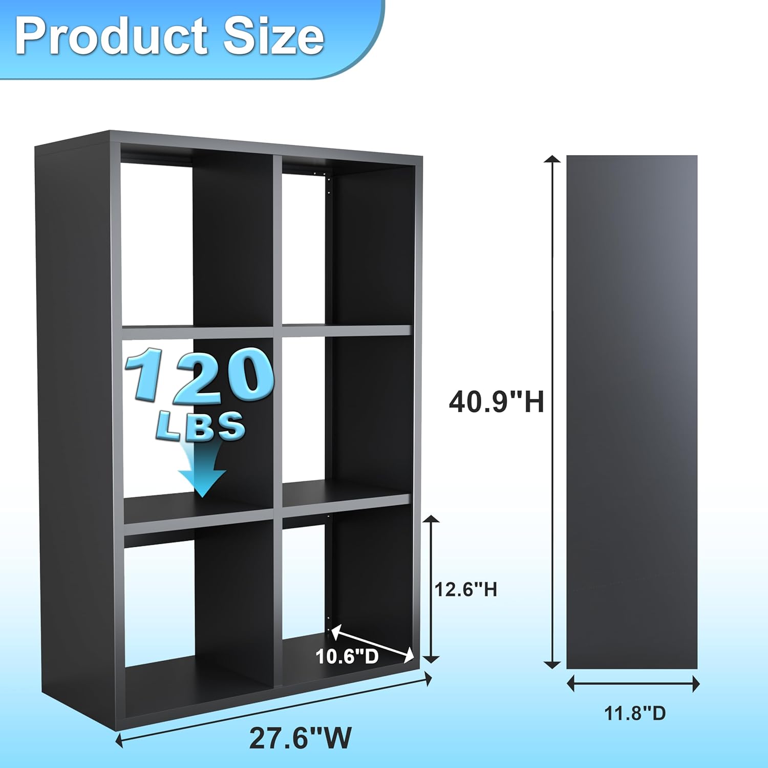 Bathroom Storage Shelves, 6-Cube Metal Storage Organizer, High-Load-Bearing Open Back Shelf Units for Small Space, Black Modern Shelving for Plants, Decors, Bath Essentials