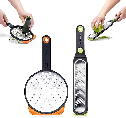 Dreamfarm Juego de herramientas de cocina, Ograte & Ozest, rallador ultrafino de doble cara y zester autolimpiante con cubiertas a presión,
