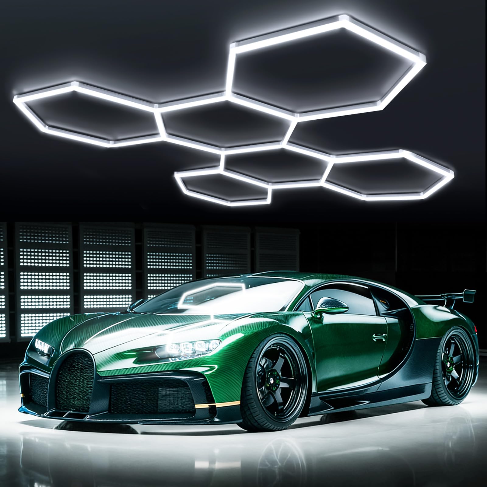 Éclairage de garage hexagonal 6 hexagone, 248 W, | 27280 lm 6500 K pour garage, atelier, salle de sport, sous-sol, salon de detailing automobile, centre d'entretien automobile