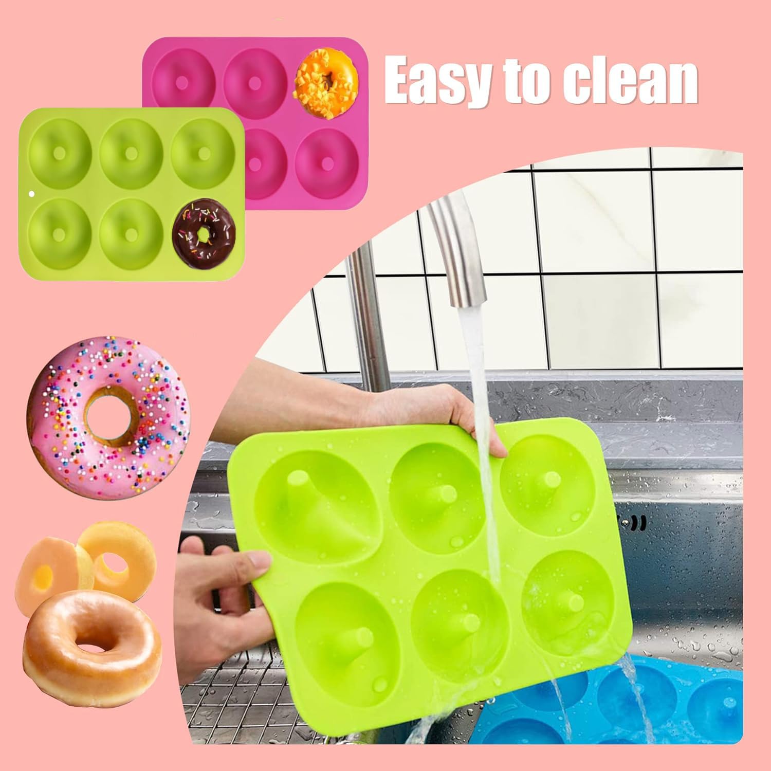 Stampo Silicone Per Ciambelle - 3 Stampi Antiaderenti 6 Cavità