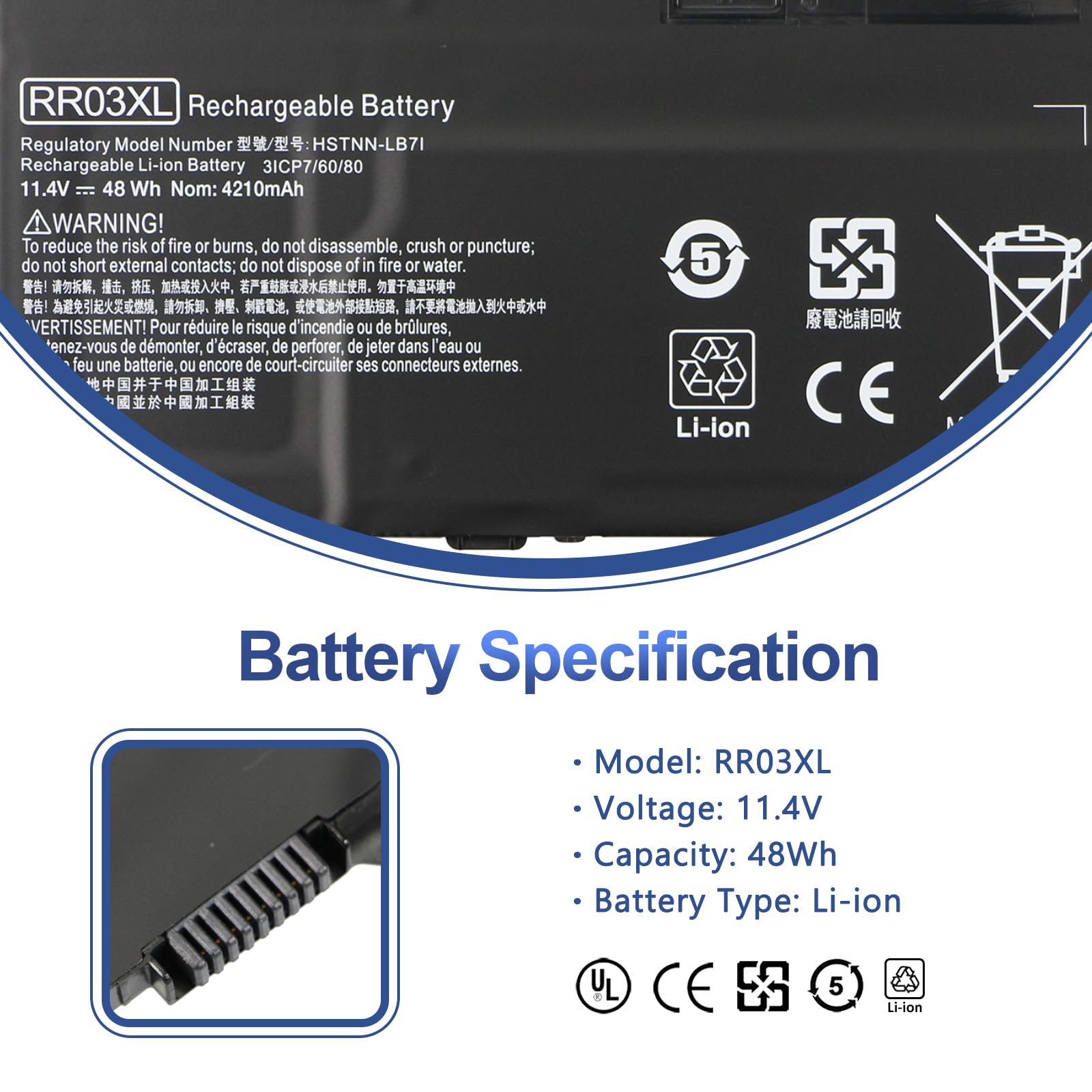 BATTERIE COMPATIBLE POUR HP PROBOOK 430 470 G4 G5 440 G4 RR03XL 11.4V 4210mAh
