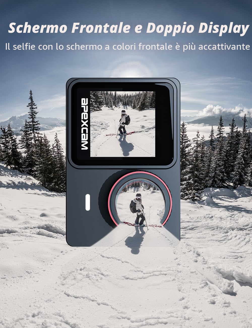 Apexcam Nuovo X80pro Doppia Screen Action Cam 4K60FPS 8X Zoom EIS 64MP Ultra HD WiFi Fotocamera Sportiva Telecamera subacquea 40m Impermeabile 2.4G Telecomando 2x1350mAh Batterie