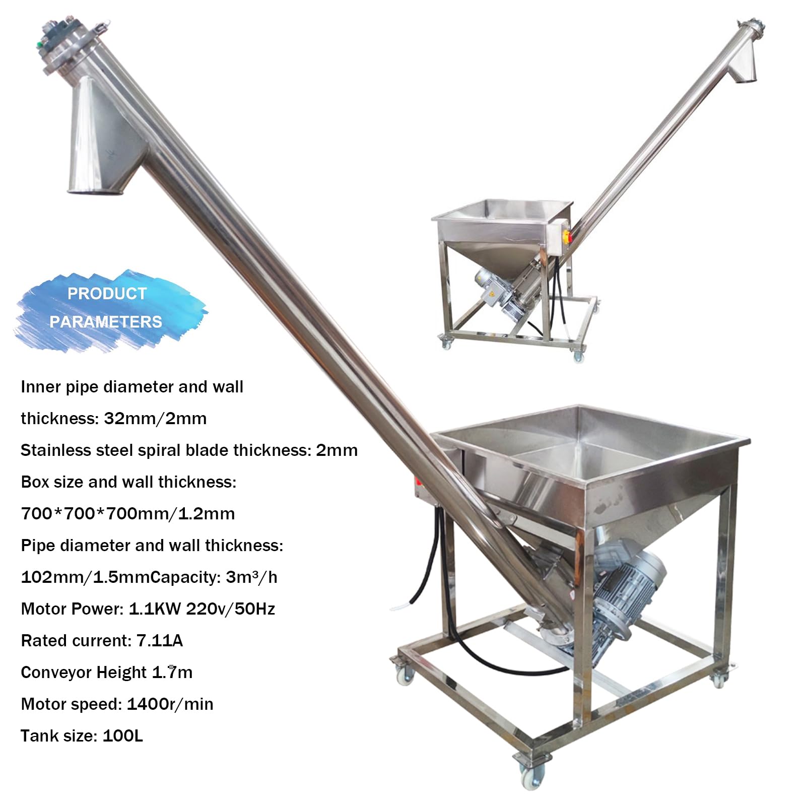 HayWHNKN Screw Conveyor Inclined Powder Spring Feeding Loading Machine Screw Feeder Industrial Screw Hopper Auger Conveyor Transfer Machine Screw Type Powder Spring Feeding Vibrating Hopper 220V