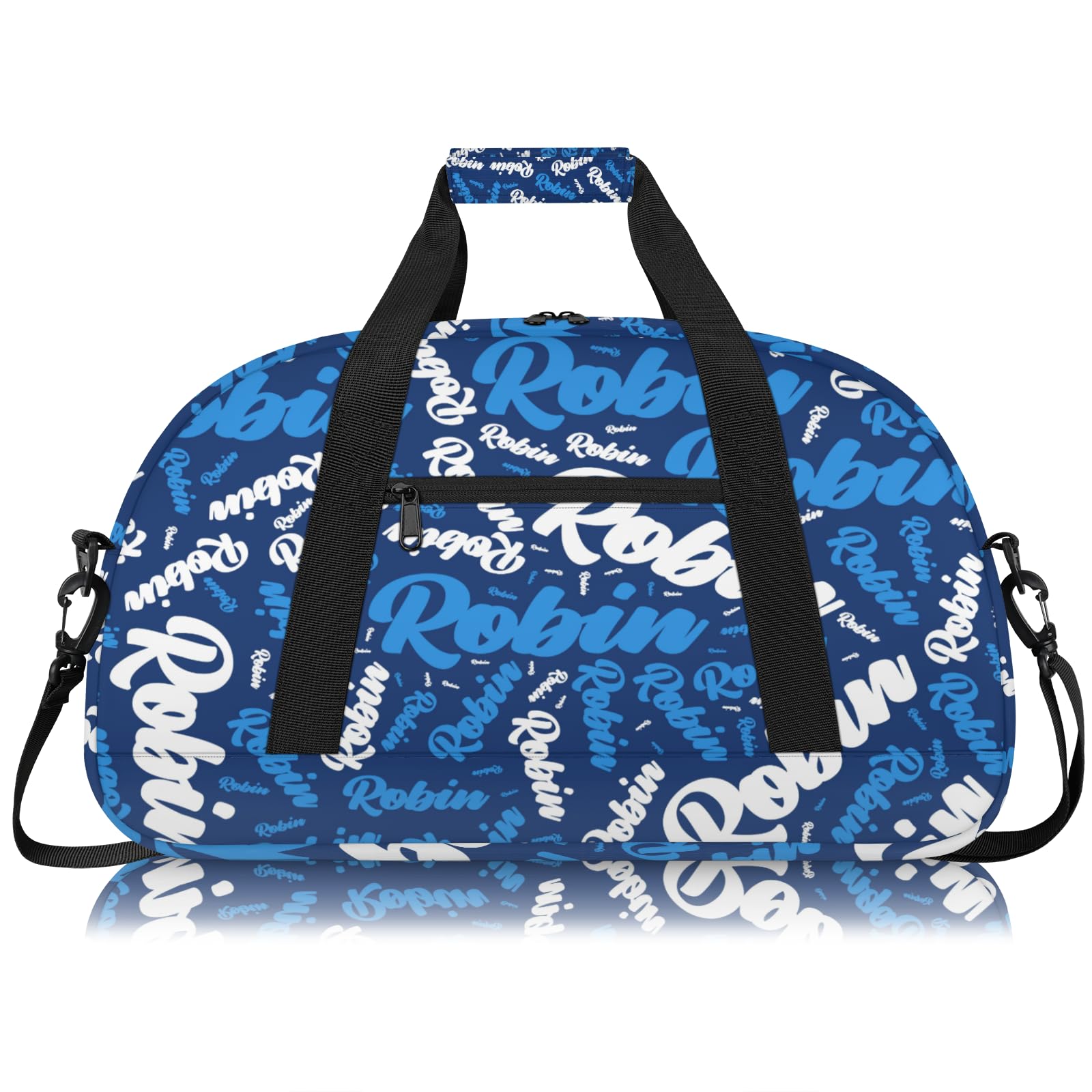 Personalized Sport-Gym-Swimming-Bag for Kids Custom Duffel Travel Bag for Boy Girl Dance Gymnastics Bag Overnight Weekend Bag Blue White Text