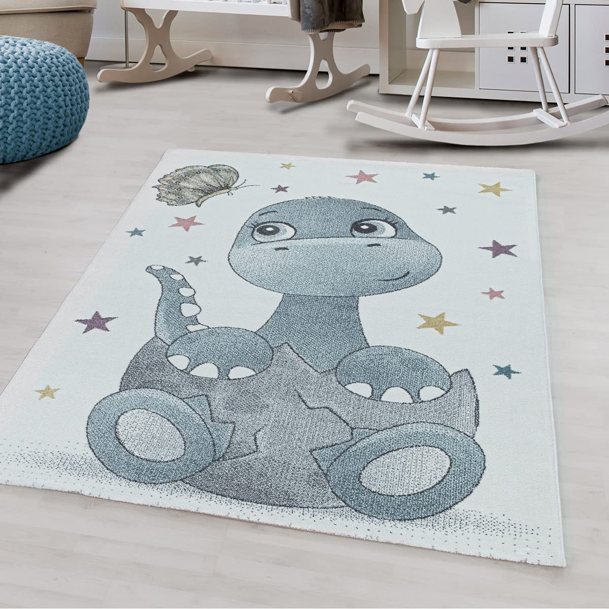 Tapis enfant Dino Baby Saurier bleu 200x290 pour coin jeu doux
