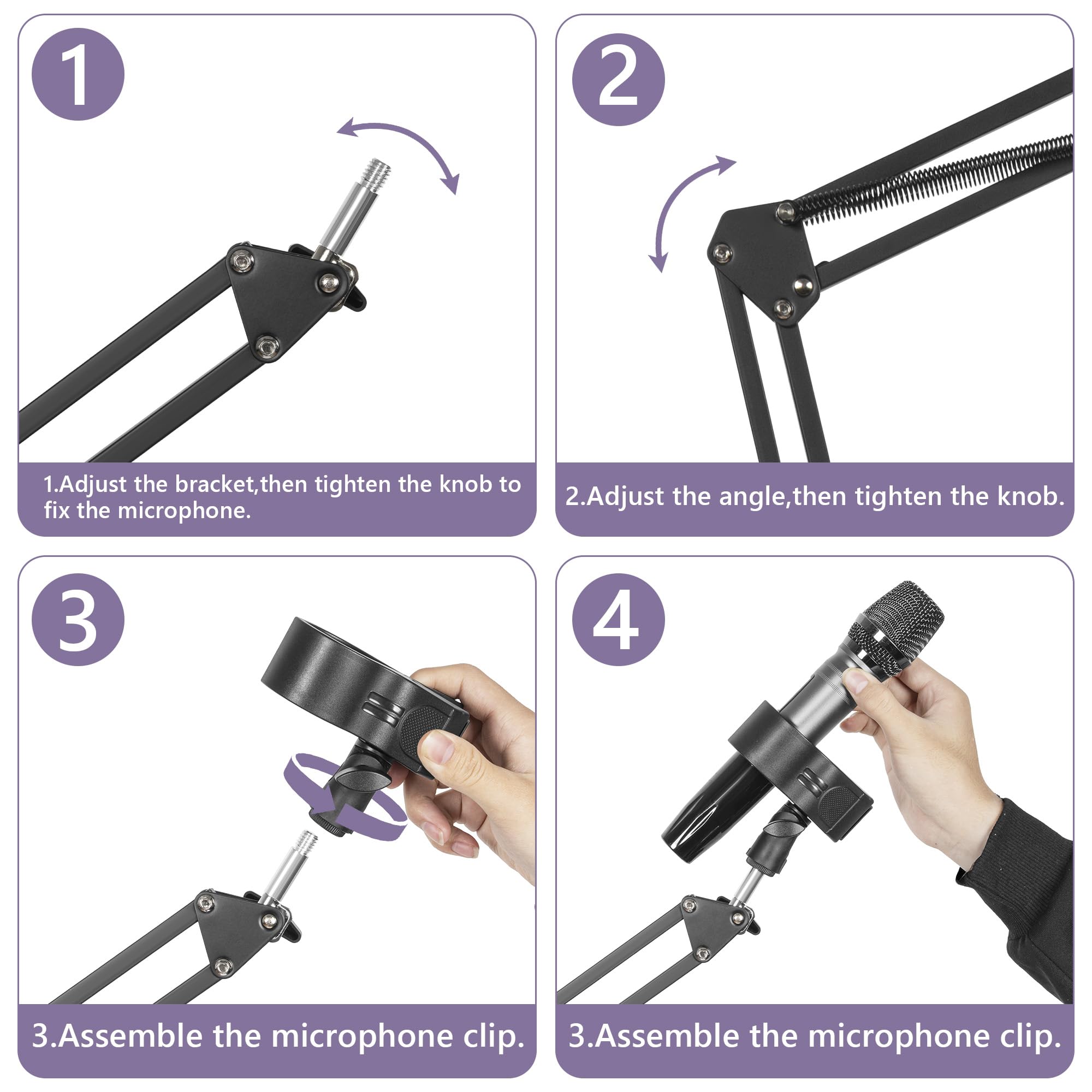AKOZLIN - Supporto per microfono con braccio a forbice da terra, con base pesante, altezza regolabile da 40 a 120 cm, con adattatore da 3/8" a 5/8" e 1/4", filtro pop, clip per microfono e fascette