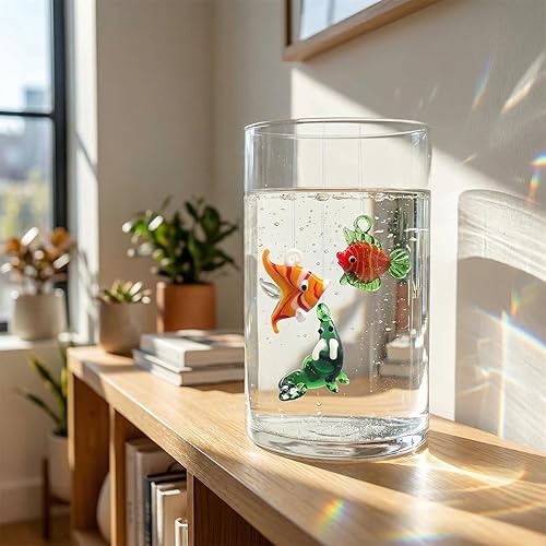 Miniatura 7 de Figuras de peces de vidrio soplado a mano con flotadores, juego de 3 pequeños animales marinos tropicales decorativos (A)