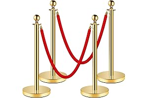 4pcs Stainless Steel Stanchion Post and Red Rope Queue Pole Kit with...