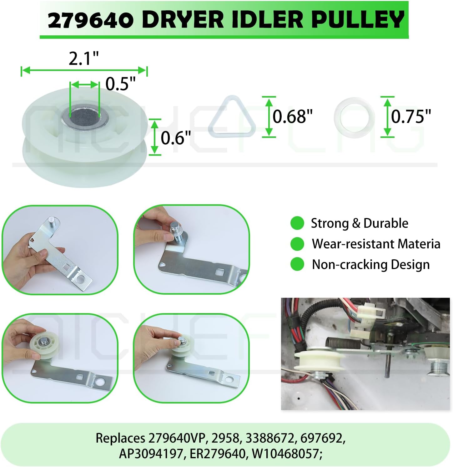 Upgraded 4392067 Dryer Repair Kit with 4 Pack WPW10314173 Drum Roller, 279640 Dryer Idler Pulley, 661570V Dryer Belt, WPW10359272 and WPW10359271 Dryer Drum Shaft.