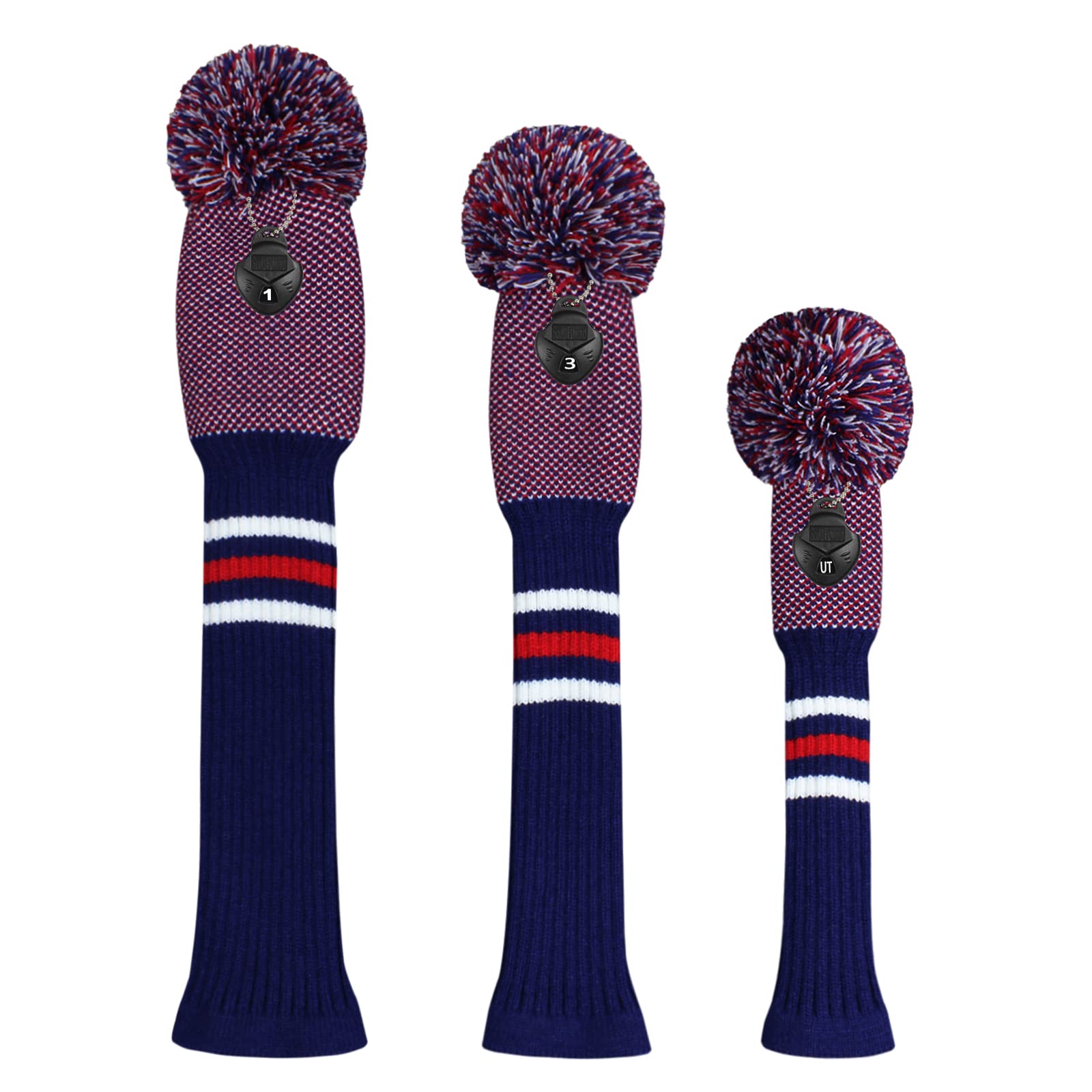 Scott Edward Lot de 3 Couvre-têtes de Golf pour Bois - Convient aux conducteurs (460 CC) - Fil Acrylique Hybride/UT avec Gros Pompons - Protège la tête du Club des Rayures et de la poussière