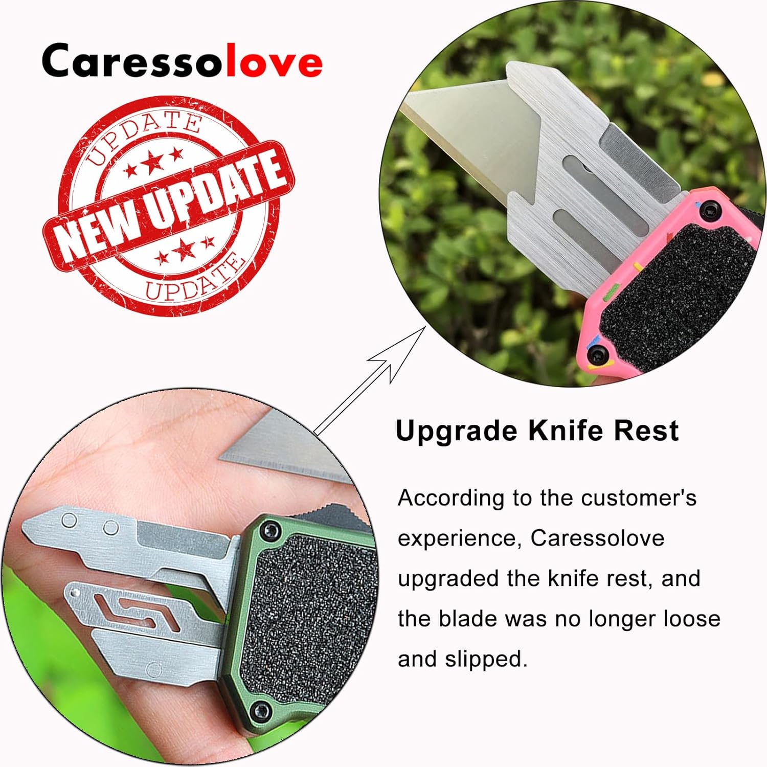 Caressolove Automatic Utility Knife, Premium Pink Retractable Box Cutter, Cute Aluminum Alloy Heavy Duty Pocket Knife, Safety Replaceable Blade EDC Razor Knives with 5PCS Blades