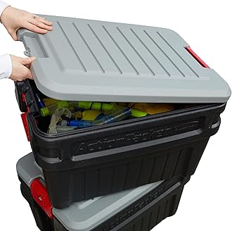 Rubbermaid ActionPacker 24 Gal Lockable Storage Bins Pack of 2, Industrial, Rugged Storage Containers with Lids
