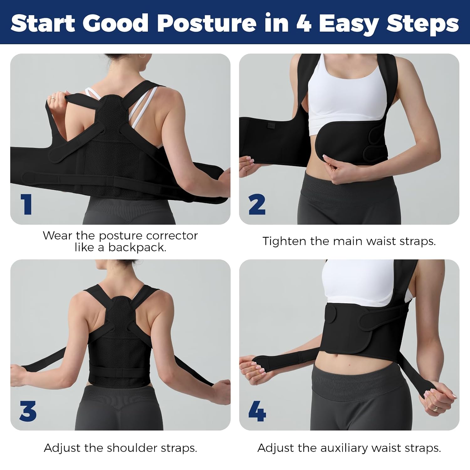 Posture Corrector for Women and Men Upgraded Back Brace, Adjustable Back Support for Upper and Lower Back Pain Relief, Shoulder Straightener for Hunchback, Thoracic, Scoliosis, Lumbar, Spine (Black, M)