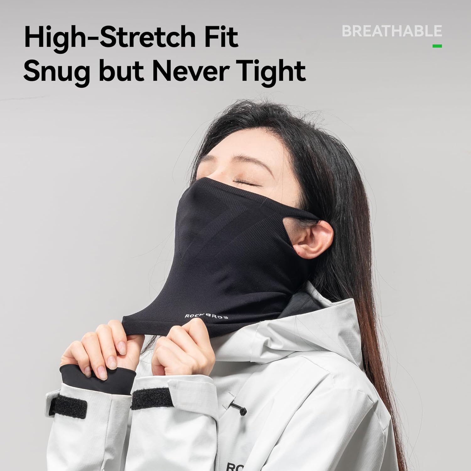 ROCKBROS Stretch Fabric Windproof Neck Gaiter & Face Mask – Thermal Breathable Half Face Cover for Men & Women, Outdoor Cycling, Skiing, Commuting, and Winter Activities - Image 5