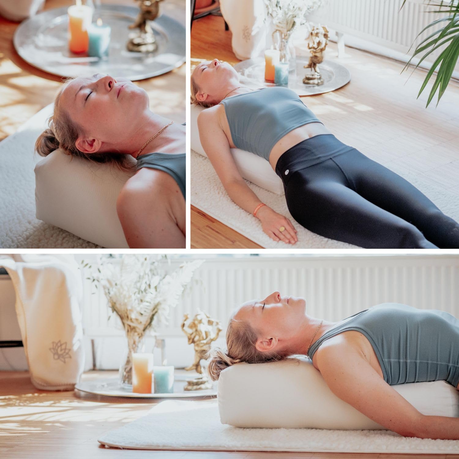 Bodhi Yoga Salamba Bolster Eco | Funda lavable de algodón 100% orgánico | Rollo de yoga rectangular con relleno de espelta orgánica | Cojín de yoga grande | Tamaño 63 x 26 x 20 cm (antracita)