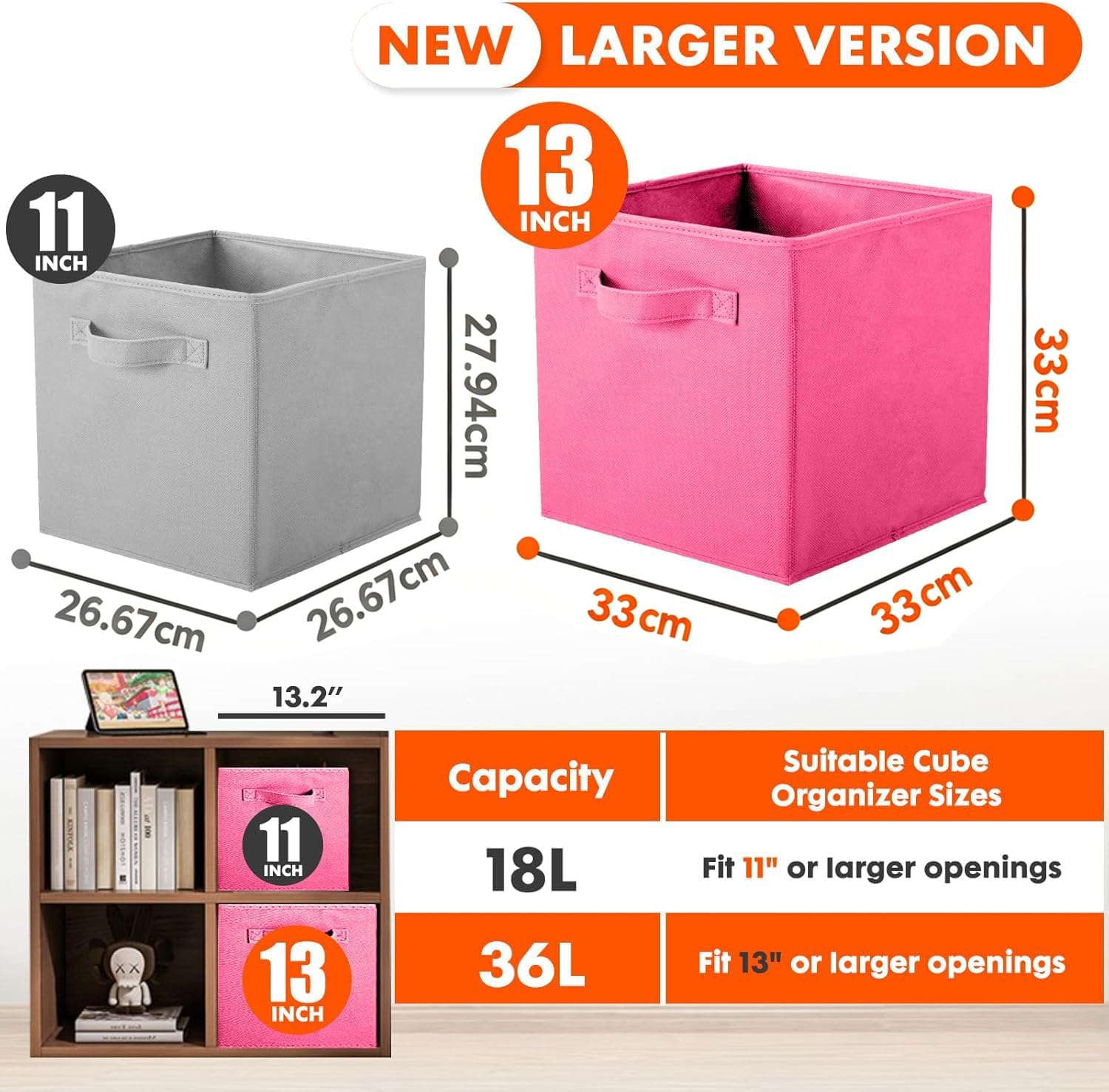 powerking Cajas de almacenamiento para armarios y juguetes, cajas de almacenamiento de tela plegables y cajones de almacenamiento de tela, 13 x 13 x 13 pulgadas, 6 juegos