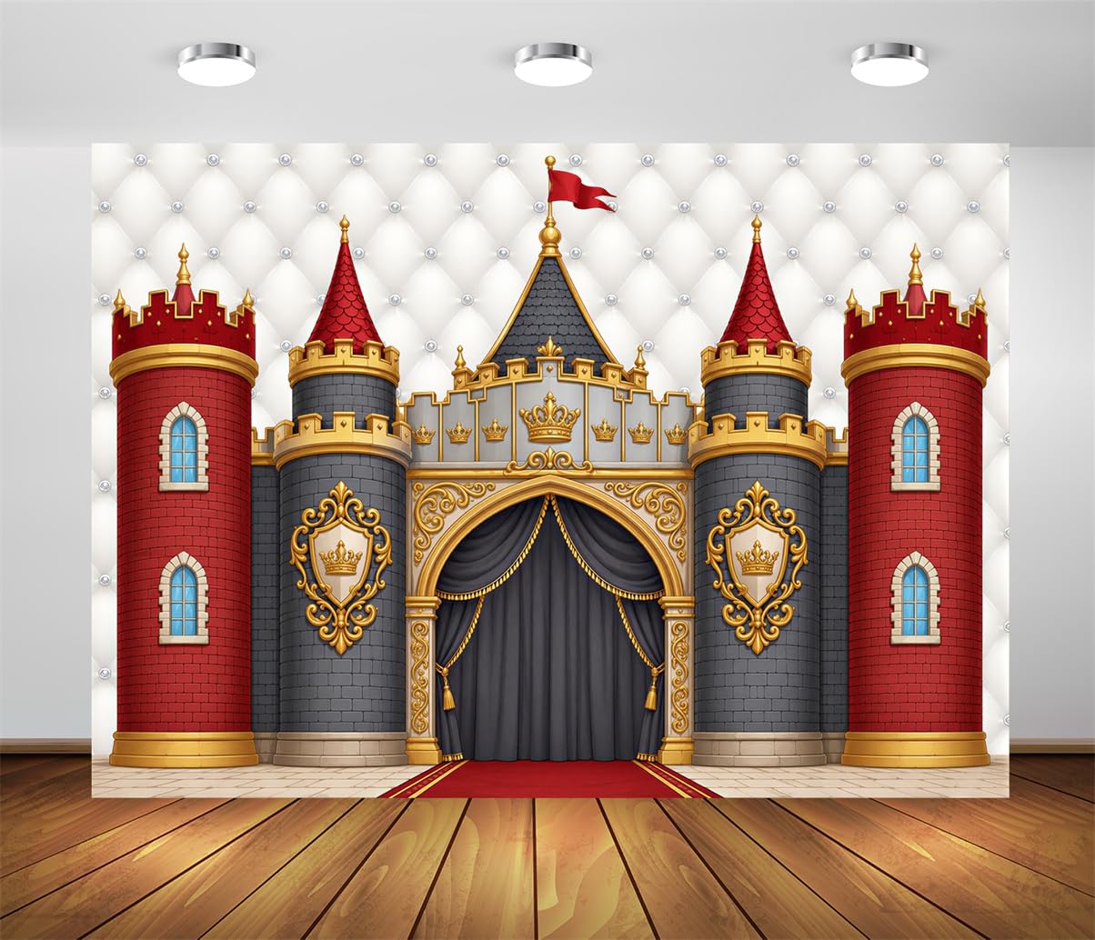 BELECO 3x2.5m Sfondo in tessuto Castello Fiabesco Reale | Castello Regno Tappeto Rosso Medievale Sfondo Festa Compleanno Principe Principessa Telo Di Sfondo