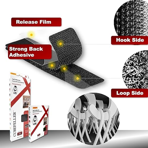 Miniatura 8 de Cubefeller Tiras de gancho y bucle con adhesivo, 4 x 2 pulgadas, negro, 18 juegos, cinta de montaje adhesiva fuerte para uso doméstico u oficina,
