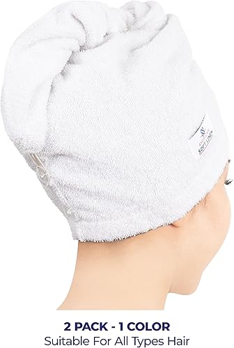 Miniatura 3 de American Soft Linen Toallas de pelo 100 % algodón para mujer, gorro de toalla de pelo, turbante de algodón para cabello largo y rizado