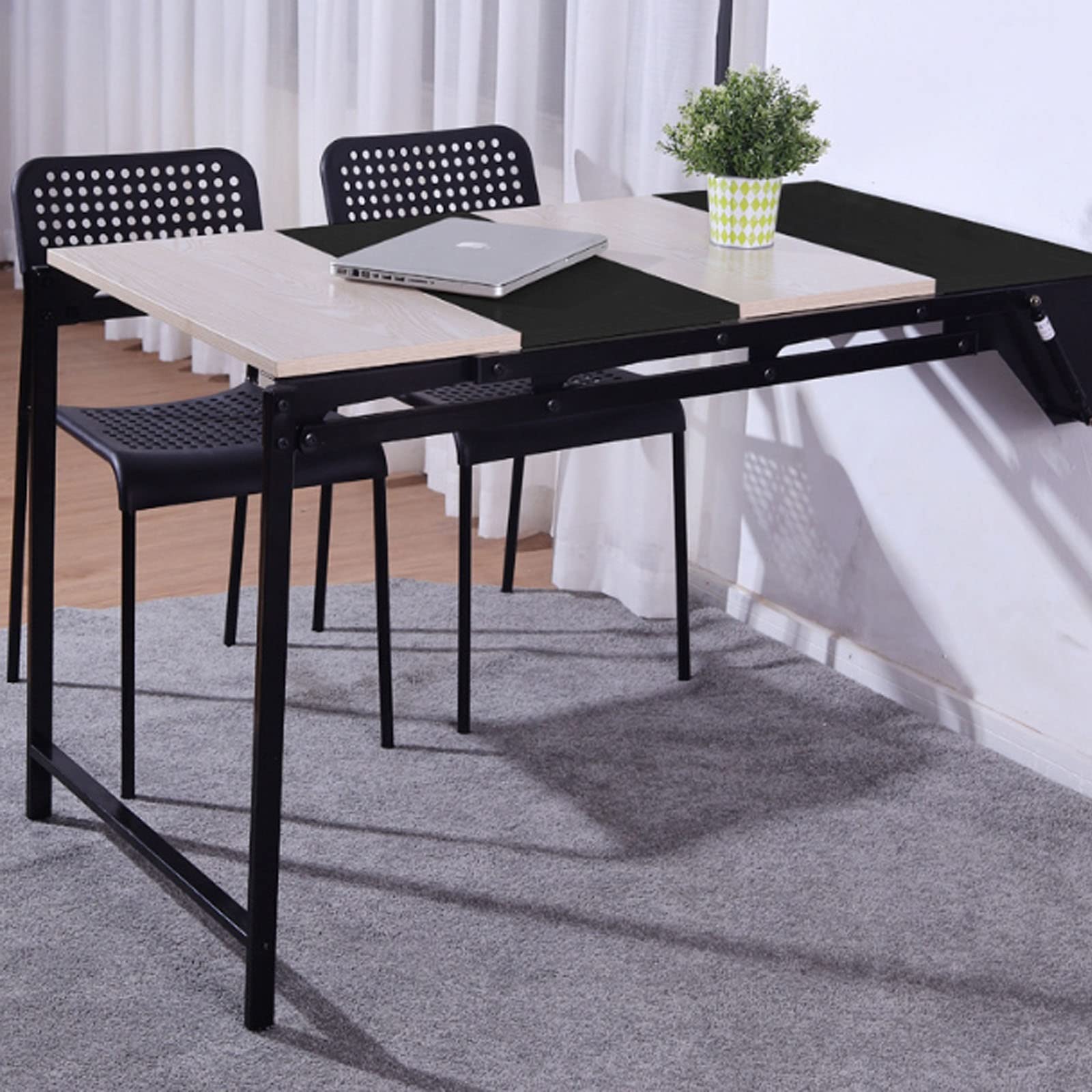 Table pliante de cuisine extensible avec étagère amovible réglable pour repas et bureau