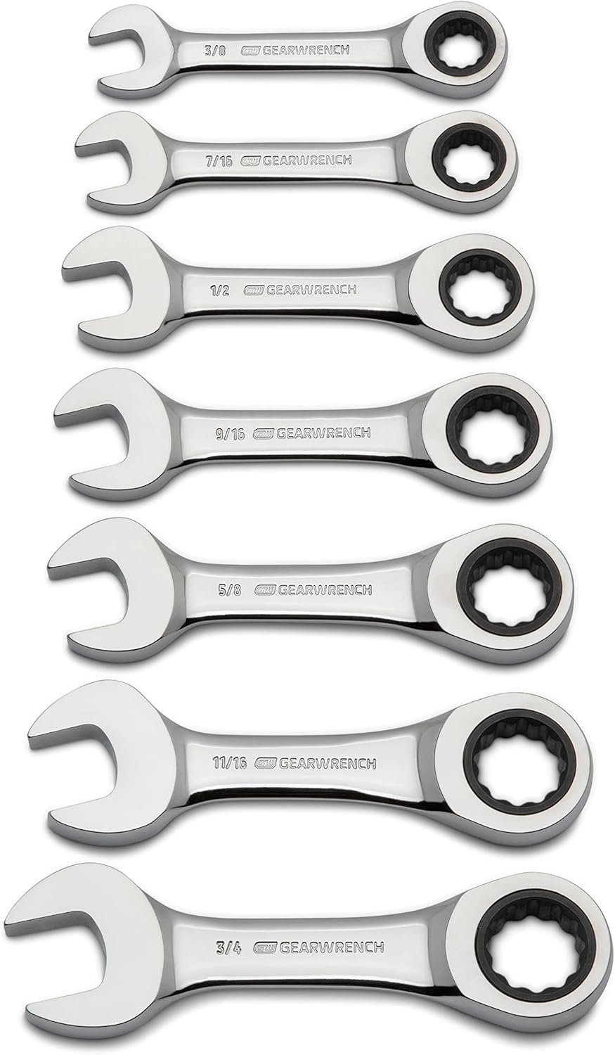 GEARWRENCH 7 Pc. 12 Pt. Stubby Ratcheting Combination Wrench Set, SAE - 9507D
