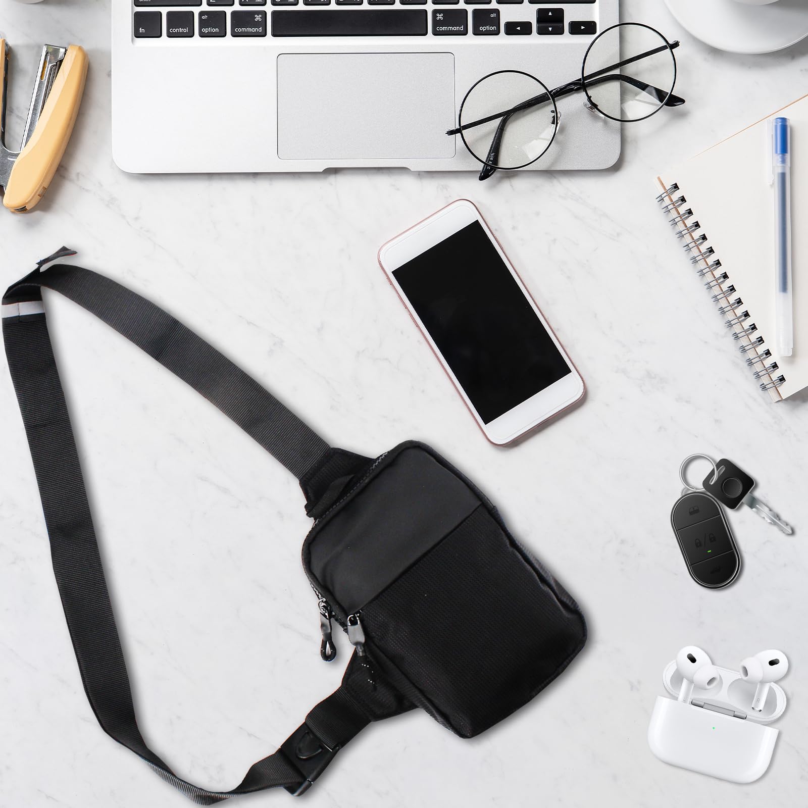 Noir Nylon Sac de Poitrine à Bandoulière Hommes, Sac Poitrine Petit Anti Vol Cross Body Bag Imperméable
