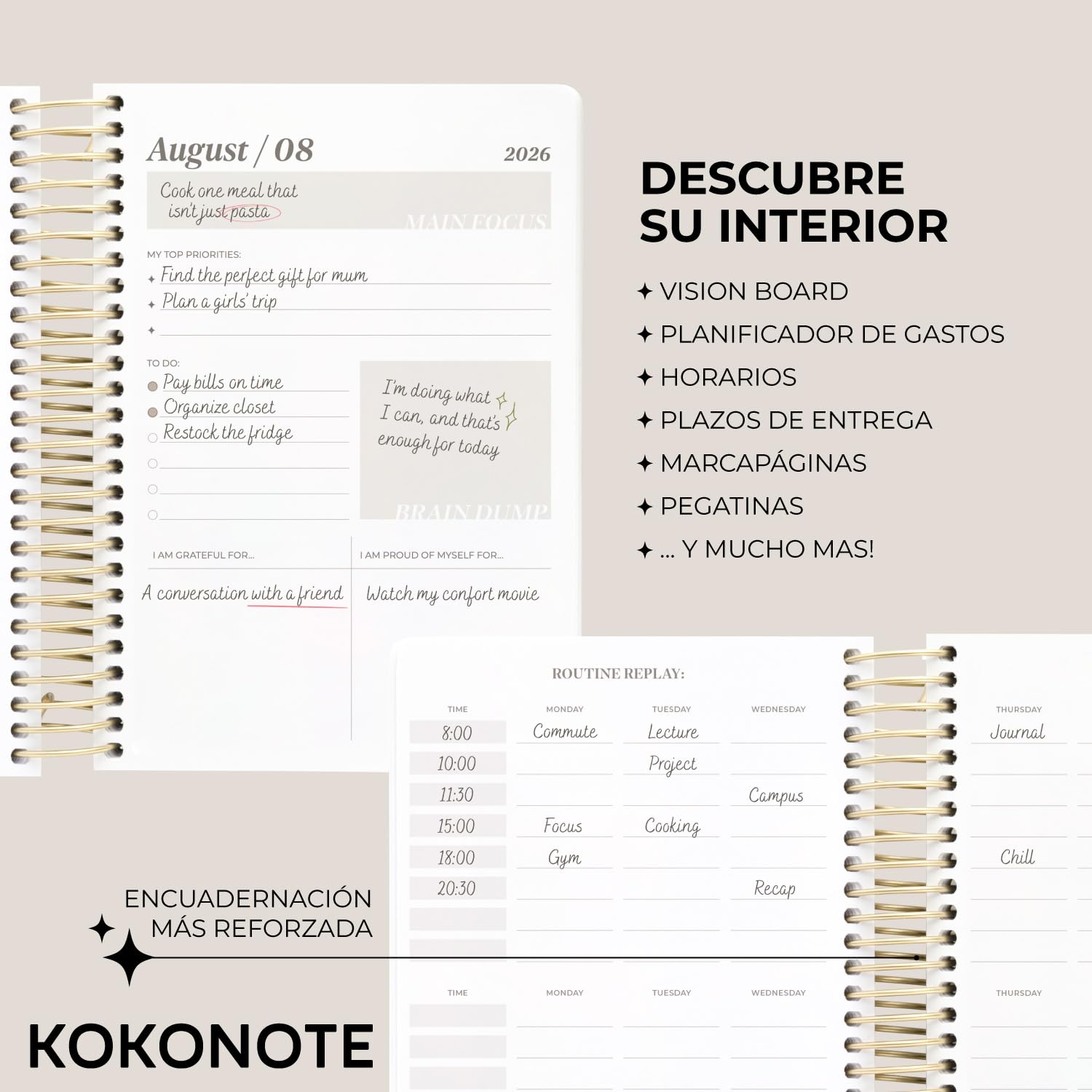 Kokonote Agenda 2026 2027 Dia por página A5 Rosa nude - Agenda Escolar Universitaria, Oposiciones o Insituto para mujer | Págs. Alto Gramaje | Con Pegatinas, Planificador Mensual, Anual, de Gastos…