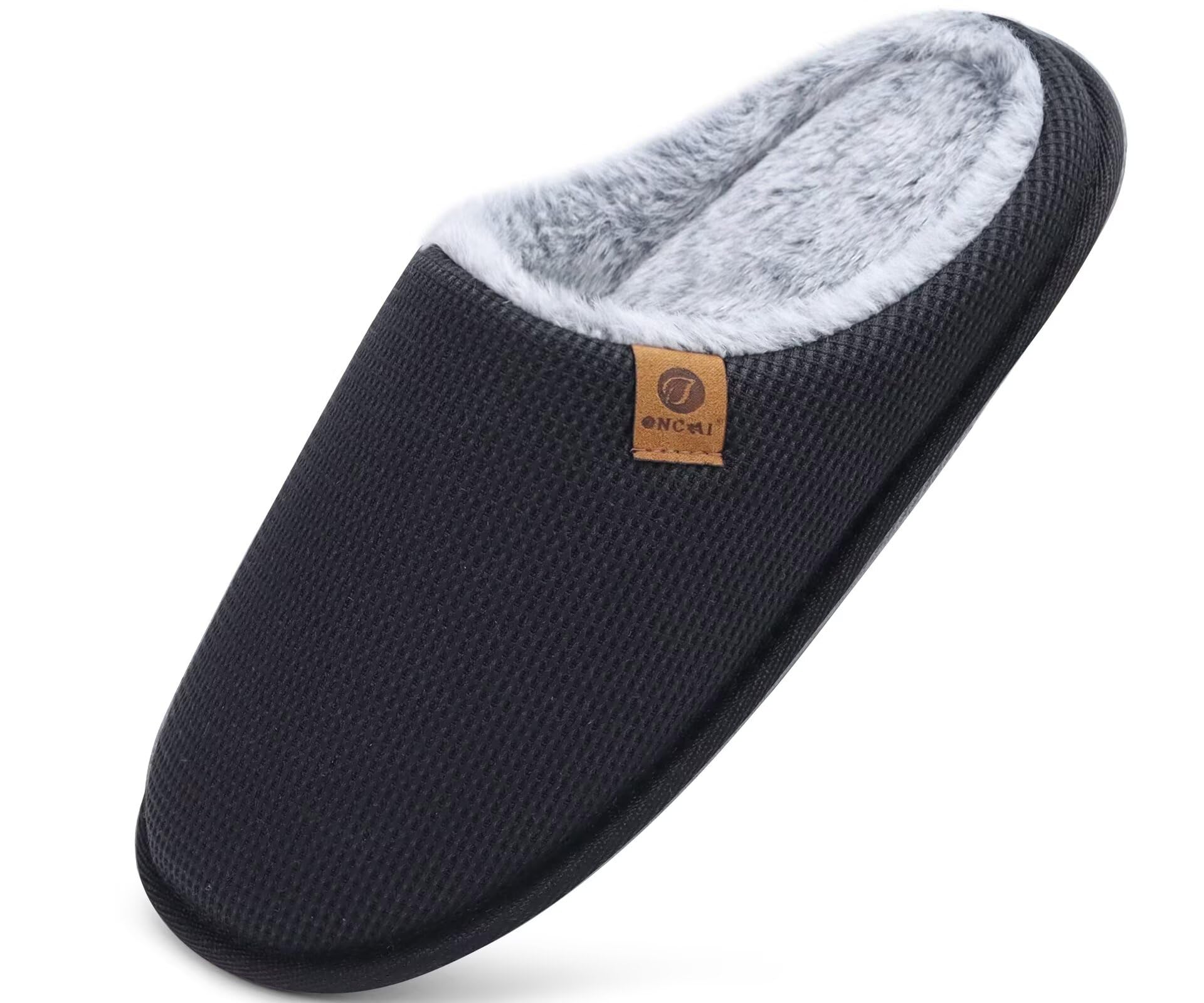 ONCAI Hausschuhe Herren Rückstellschaum Memory Foam Herren Pantoffeln und Mann Haus Schuhe mit Kunstpelz Futter und Indoor Outdoor Gummisohlen EU Größe 40-49