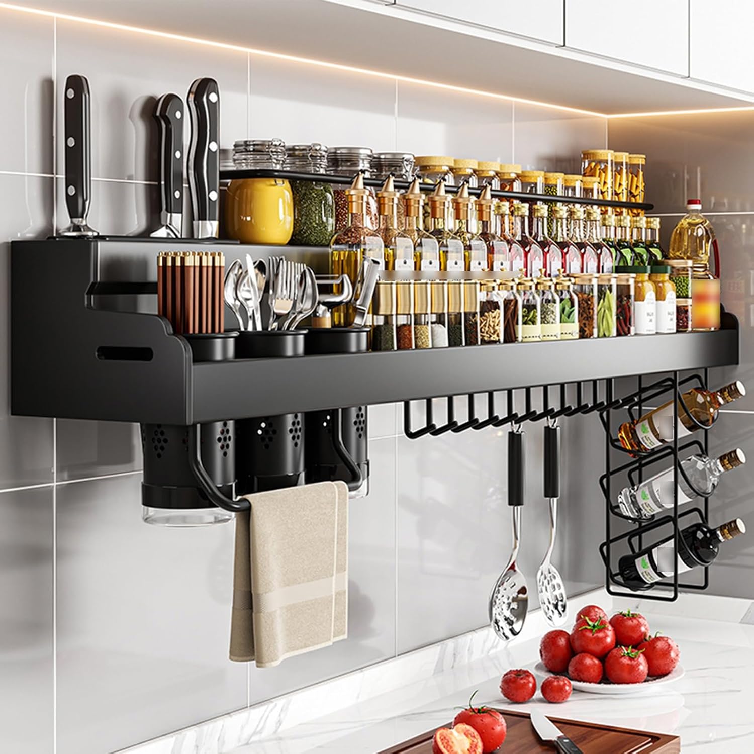 Kitchen Cooking Utensil Holder Caddy with Bottle Rack Wall Mount Knife Holder Tool Storage Racks Flatware & Utensil Storage Kitchen Wall Organizer,One Color-80cm