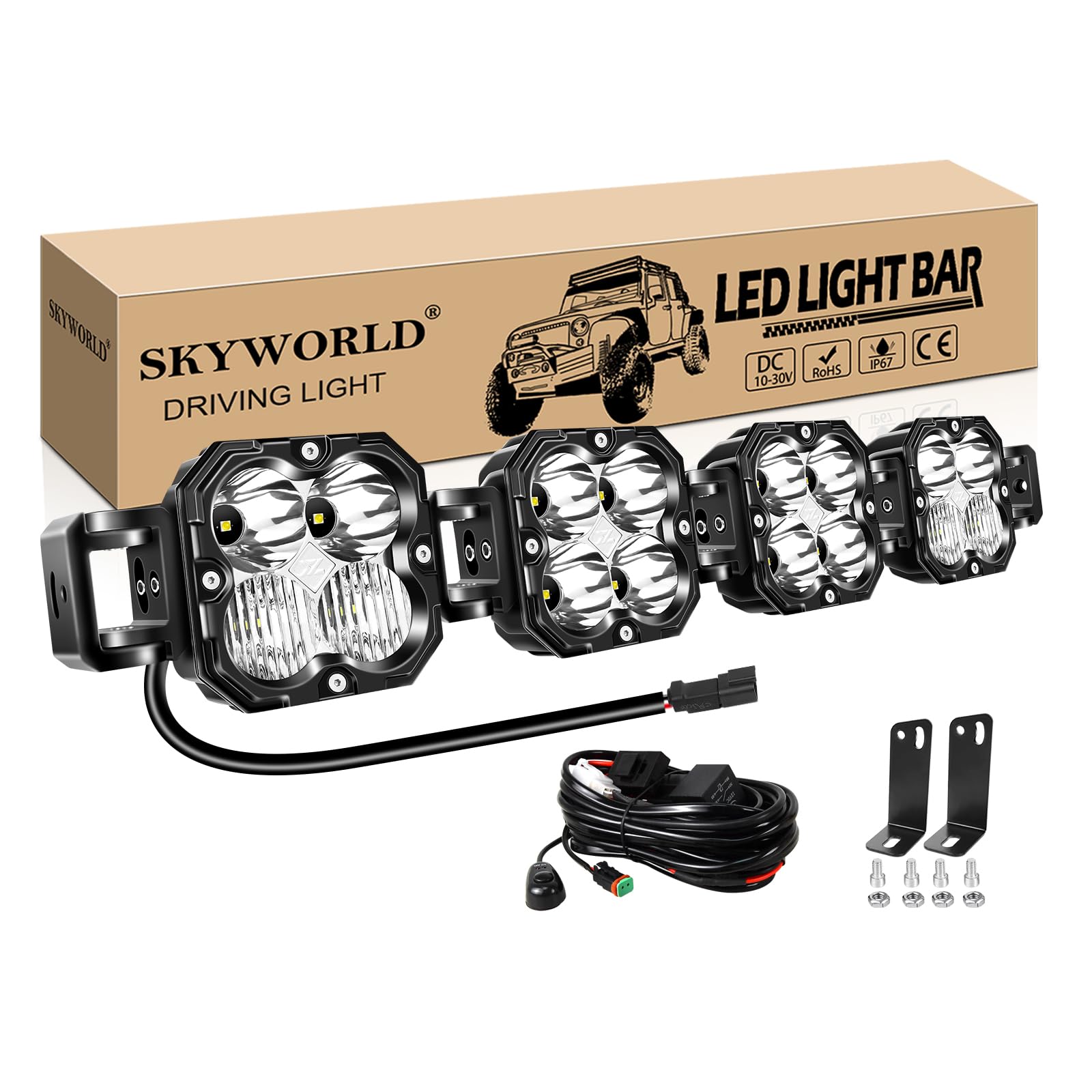 SKYWORLD Pasek Led 4x4 z zestawem wiązki światła 12V DT, 70 cm 27 cali 120W 10000LM dalekiego zasięgu listwa świetlna led rampa do pojazdów offroad samochód ciężarówka ATV UTE SUV, 6000K światła
