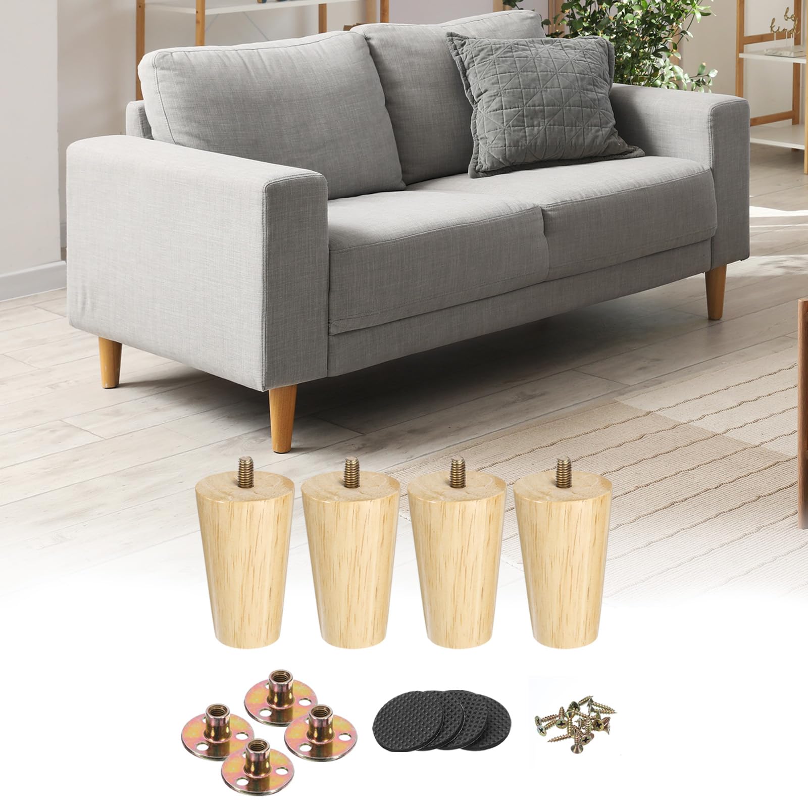 uxcell 4 Pack Furniture Legs, 3 Inch Round Wood Legs, Replacement Chair Feet for Couch Sofa Chair Bed Dresser Cabinet