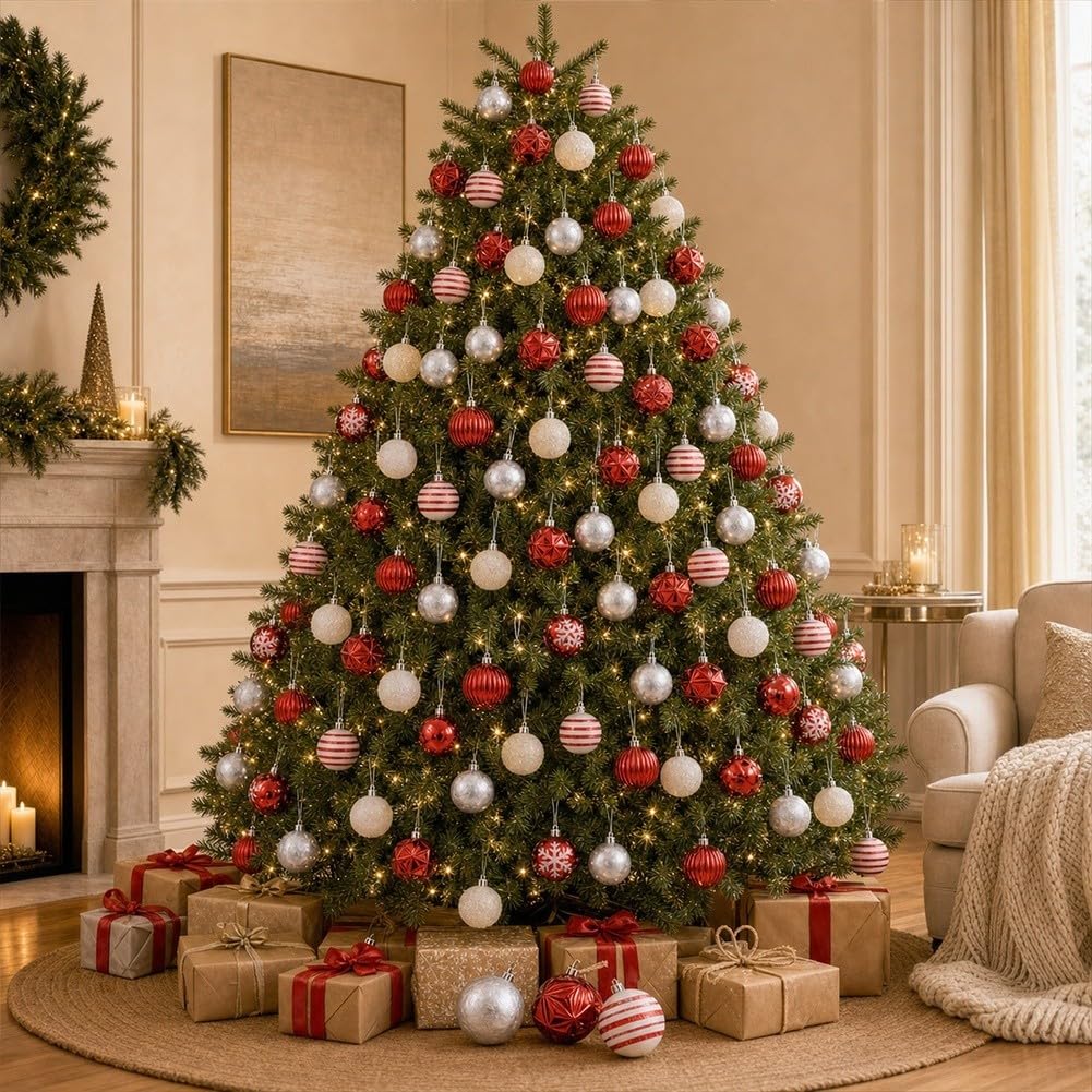 96pcs 6cm Christmas Baubles Red Gold Plastic Shatterproof