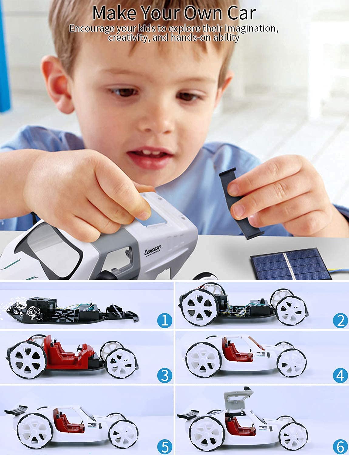 Masefu STEM Car Toy, DIY EcoEngineering Science Assembly Vehicle with Openable Car Doors, Power