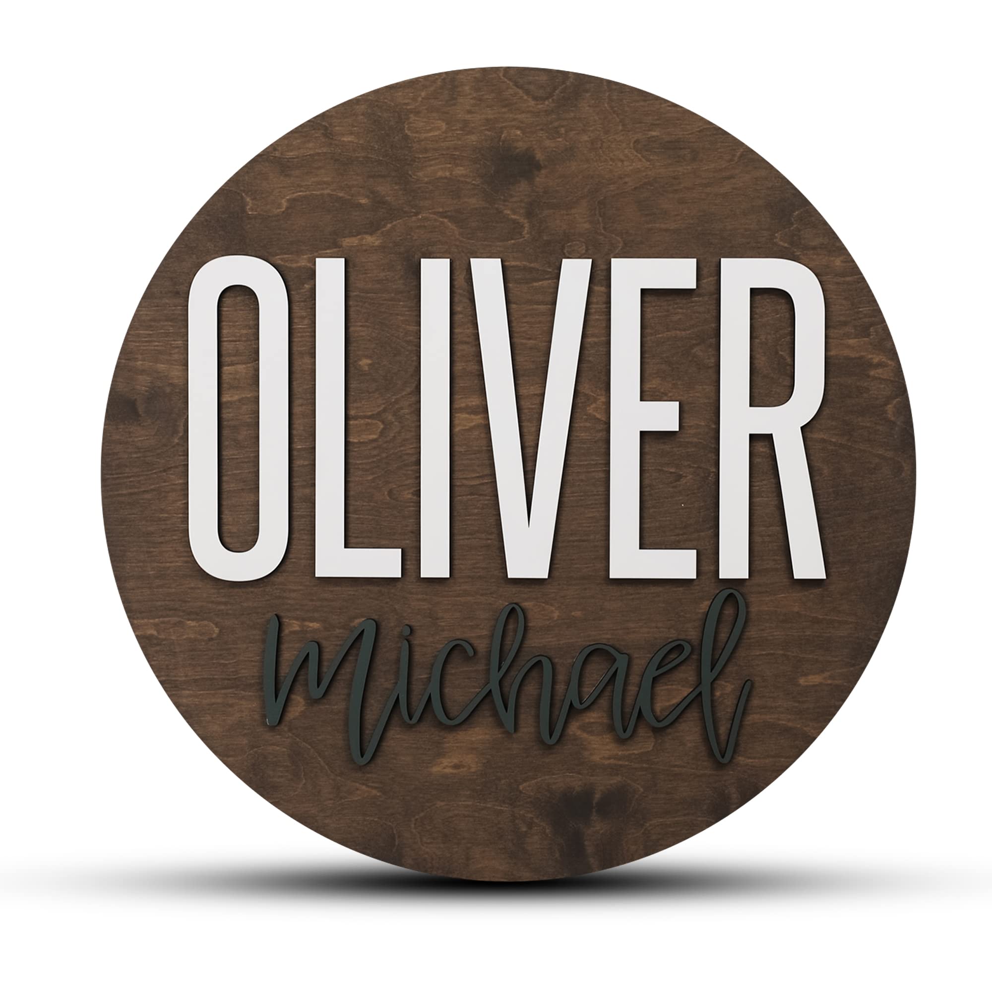 Custom Round Nursery Name Sign, Personalized Wooden Wall Plaque, 12