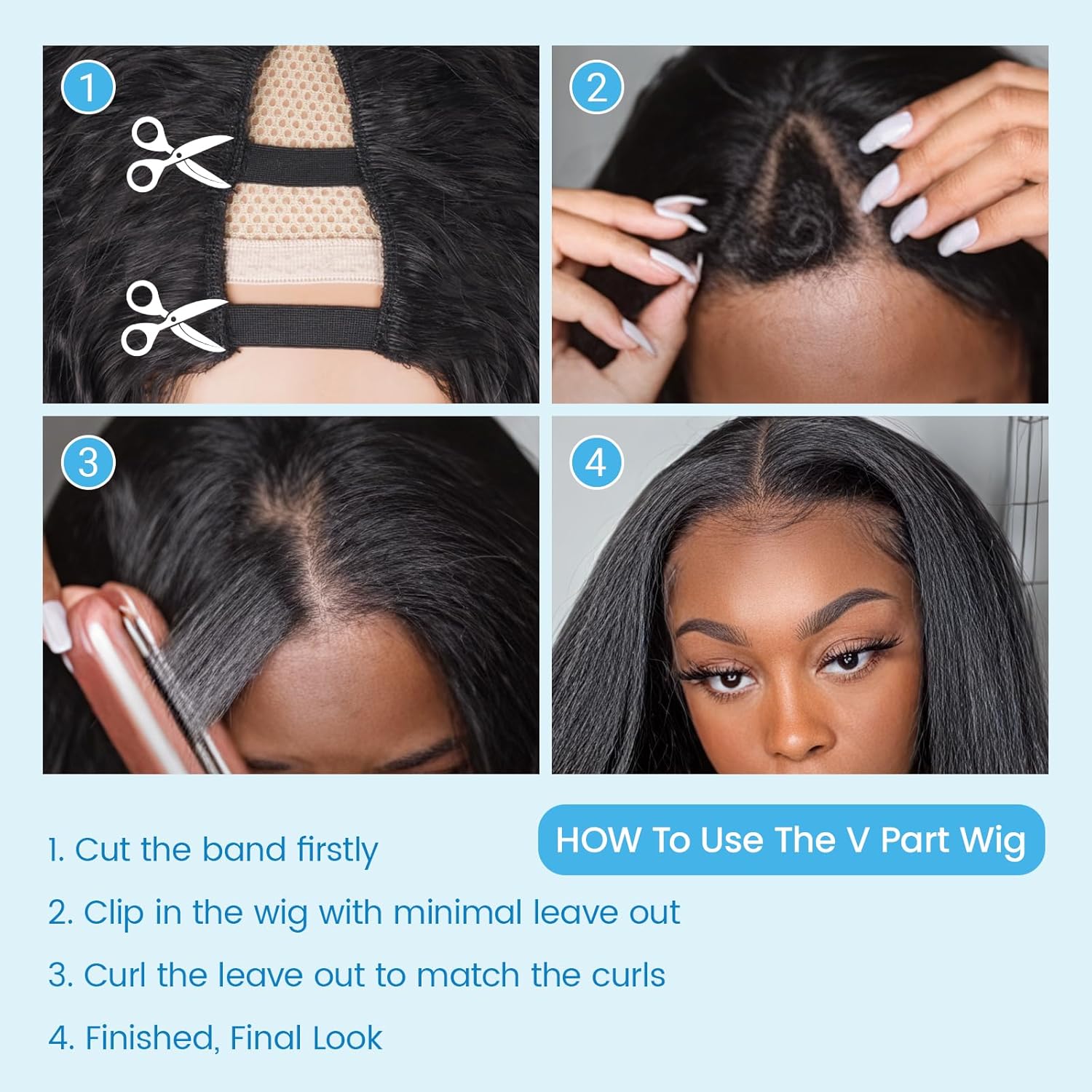 V Part Wig Curly Half Wig for Black Women, 180% Density Wear and Go Glueless Wigs with Bouncy Curls, Heat-Resistant Synthetic Hair No Leave out Clip in (Curly #1BH30, 20 Inch)