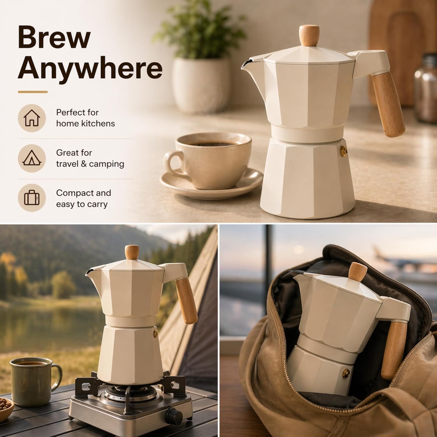 ANGORA BRANDS Vondra Aluminum Moka Pot (2–6 Cups) – Stovetop Espresso Maker, Classic Italian Coffee Maker – Durable Percolator Coffee Pot for Home, Travel & Camping
