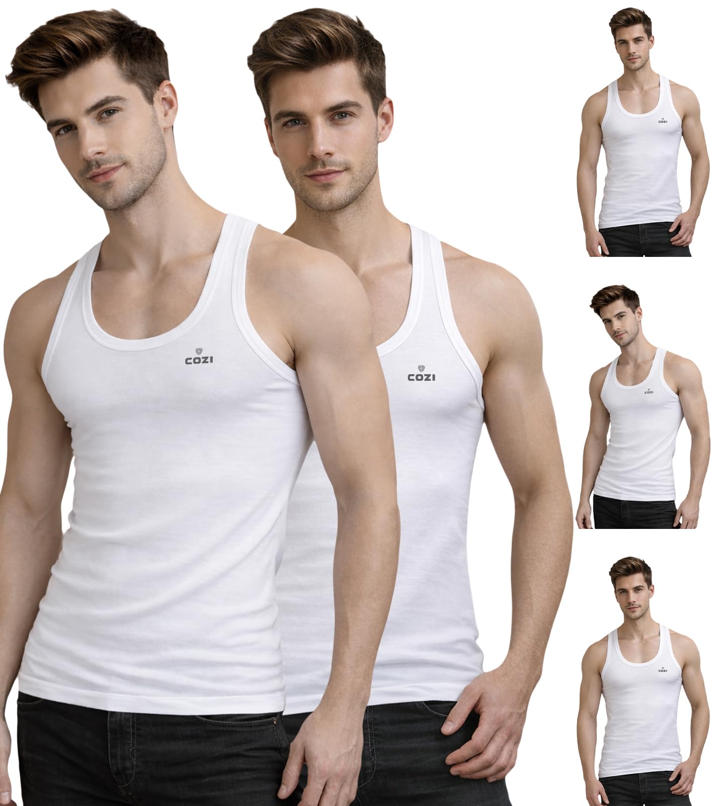 Men's Pack of 5 Solid White Vest