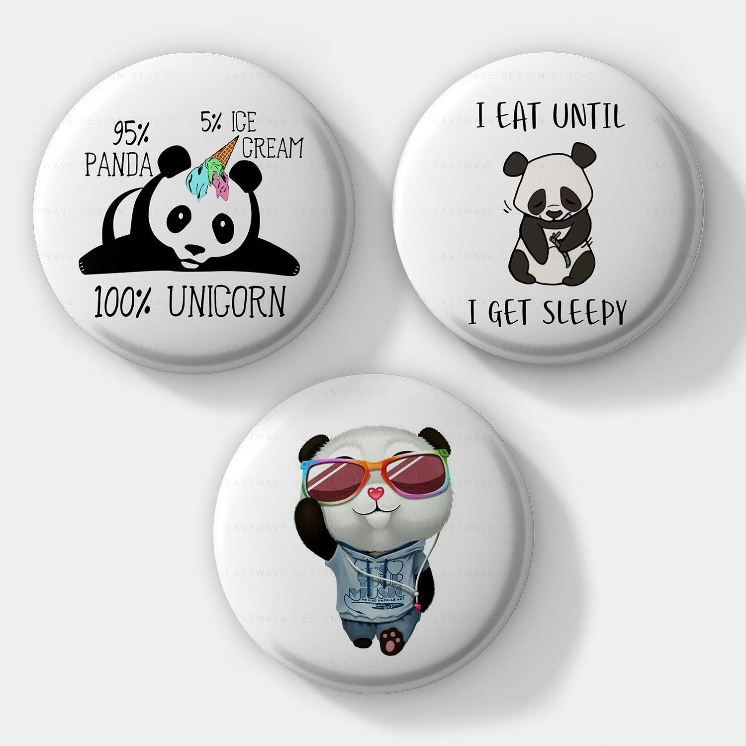 Lastwave Sleepy Panda Badge, Set of 3 Pin Back Badge for Bags (Pack of 3, 44 mm)