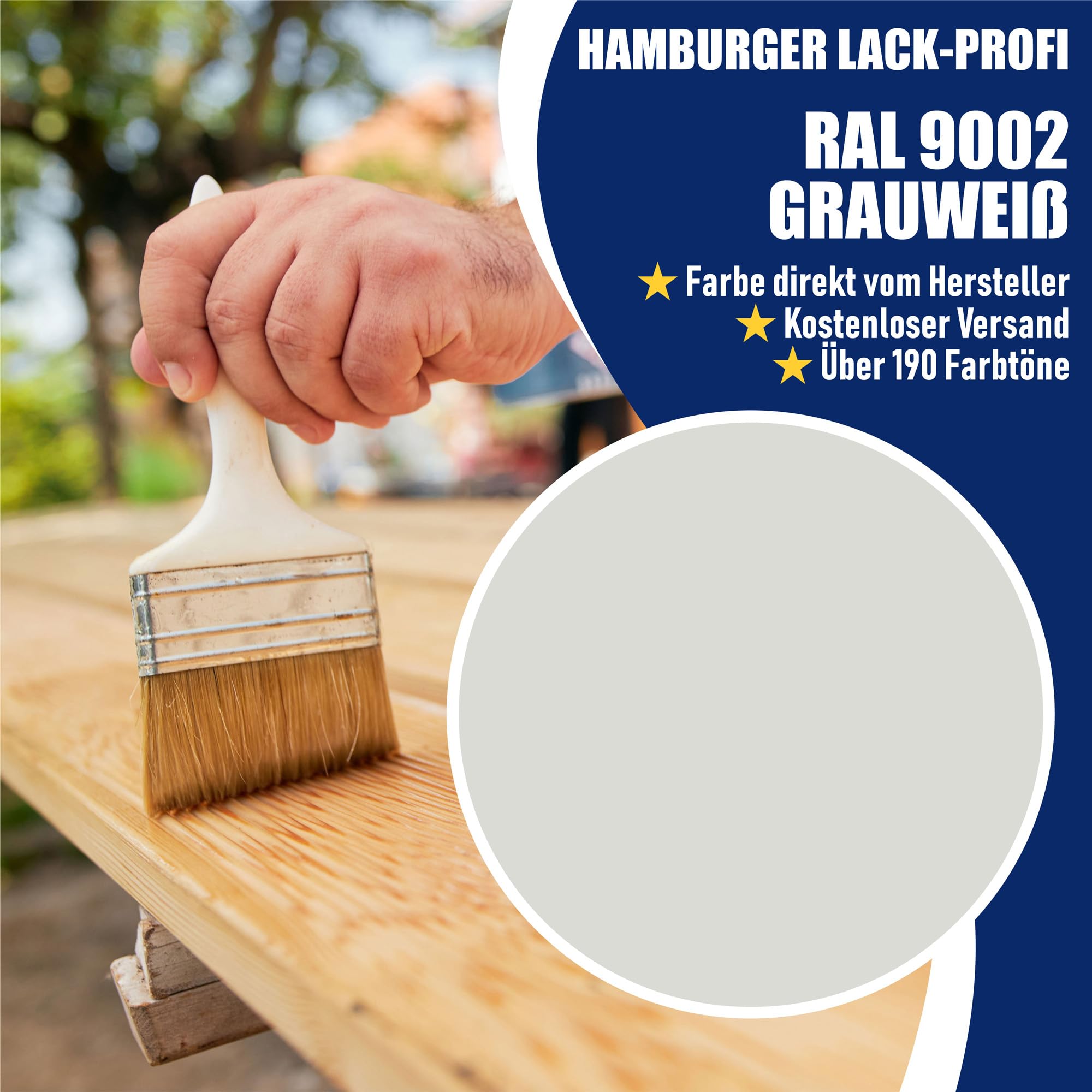 PU Holzschutzfarbe SEIDENMATT Grauweiß RAL 9002 Weiß Hochwertige Wetterschutzfarbe Holzfarbe Holzlack - PU verstärkt, UV-beständig und Wetterbeständig - Hamburger Lack-Profi (1 L)