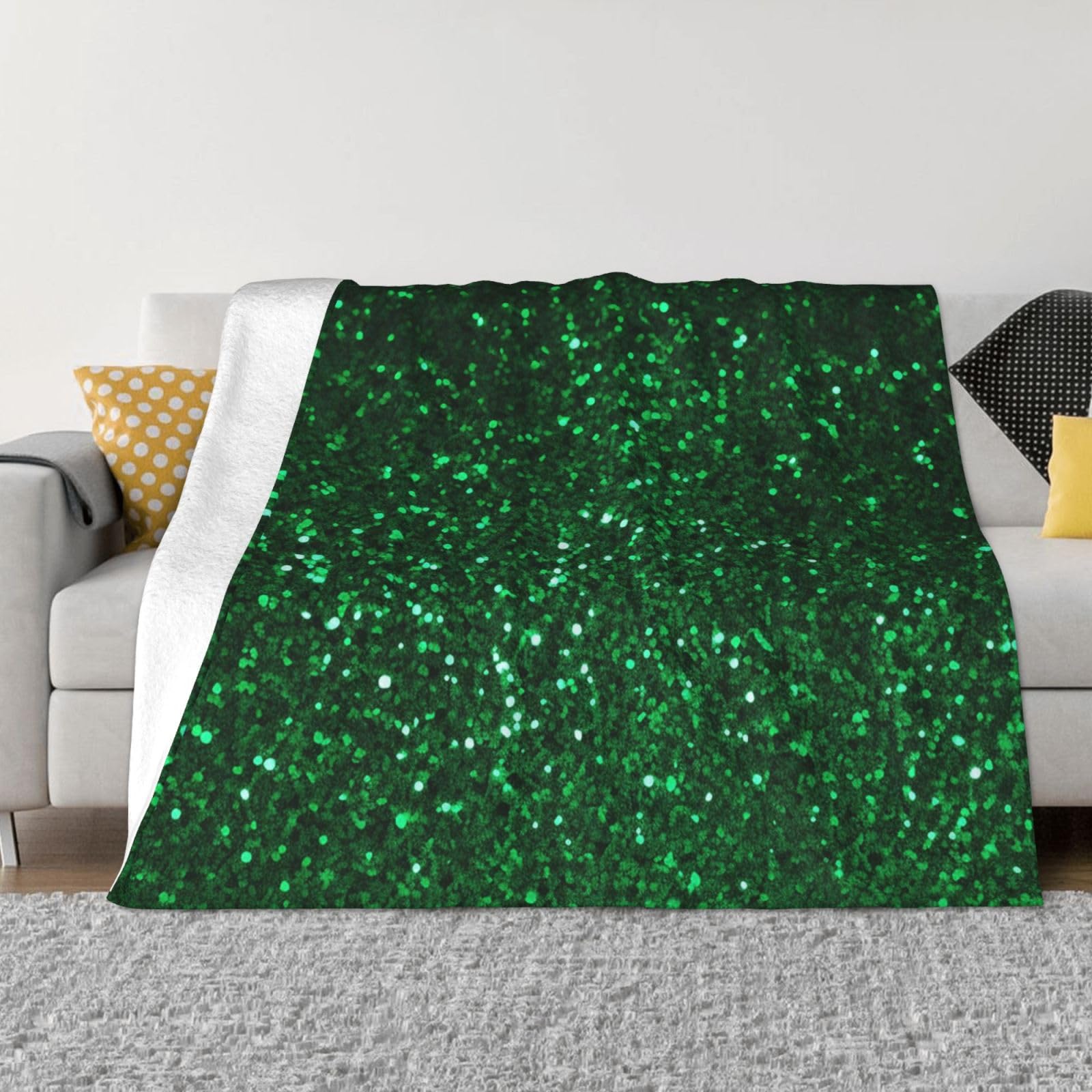 KLOPH Green Sequin Sparkle Throw Blanket 80"x60" Flannel Fluffy Warm Blanket for Couch, Reversible Plush Blankets for Bed, Comfy Fuzzy Blanket for Sofa, Plush Lightweight-Blankets for All Season