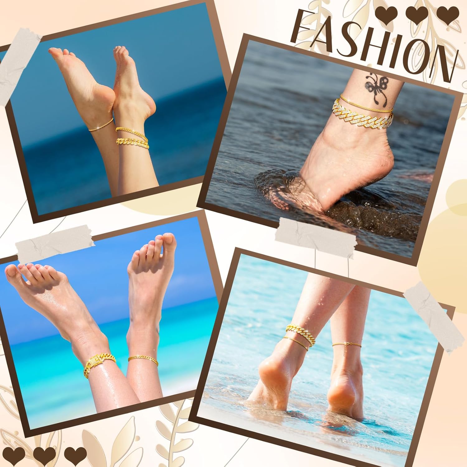 Quelay 10 Pcs Gold Ankle Bracelets for Women Waterproof 14k Plated Layered Cuban Link Anklets Adjustable Beach Foot Bracelet for Women Jewelry Gifts Halloween Cosplay - Image 5