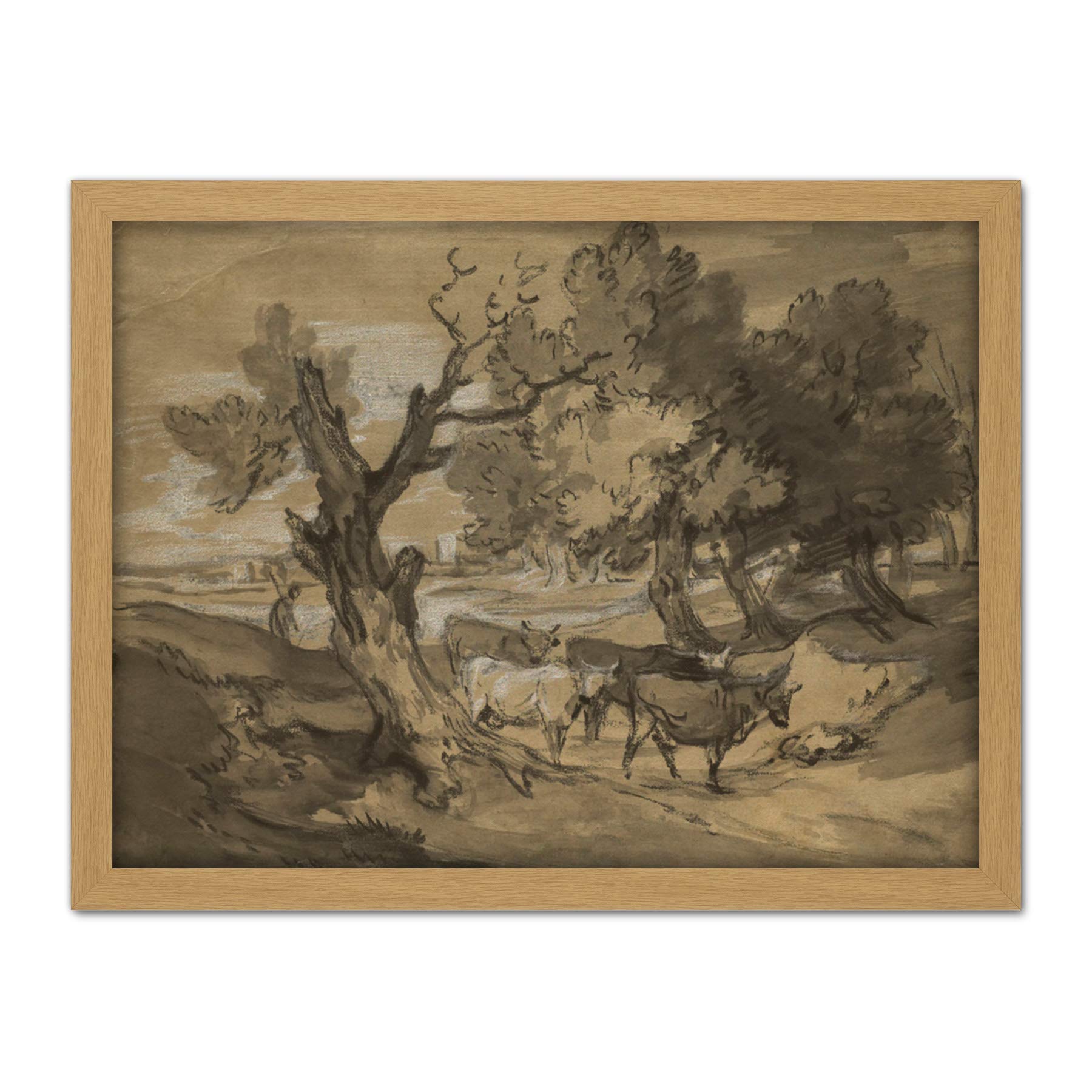 Artery8 Gainsborough Landscape With Herdsman Driving Cows Painting Artwork Framed Wall Art Print 18X24 Inch