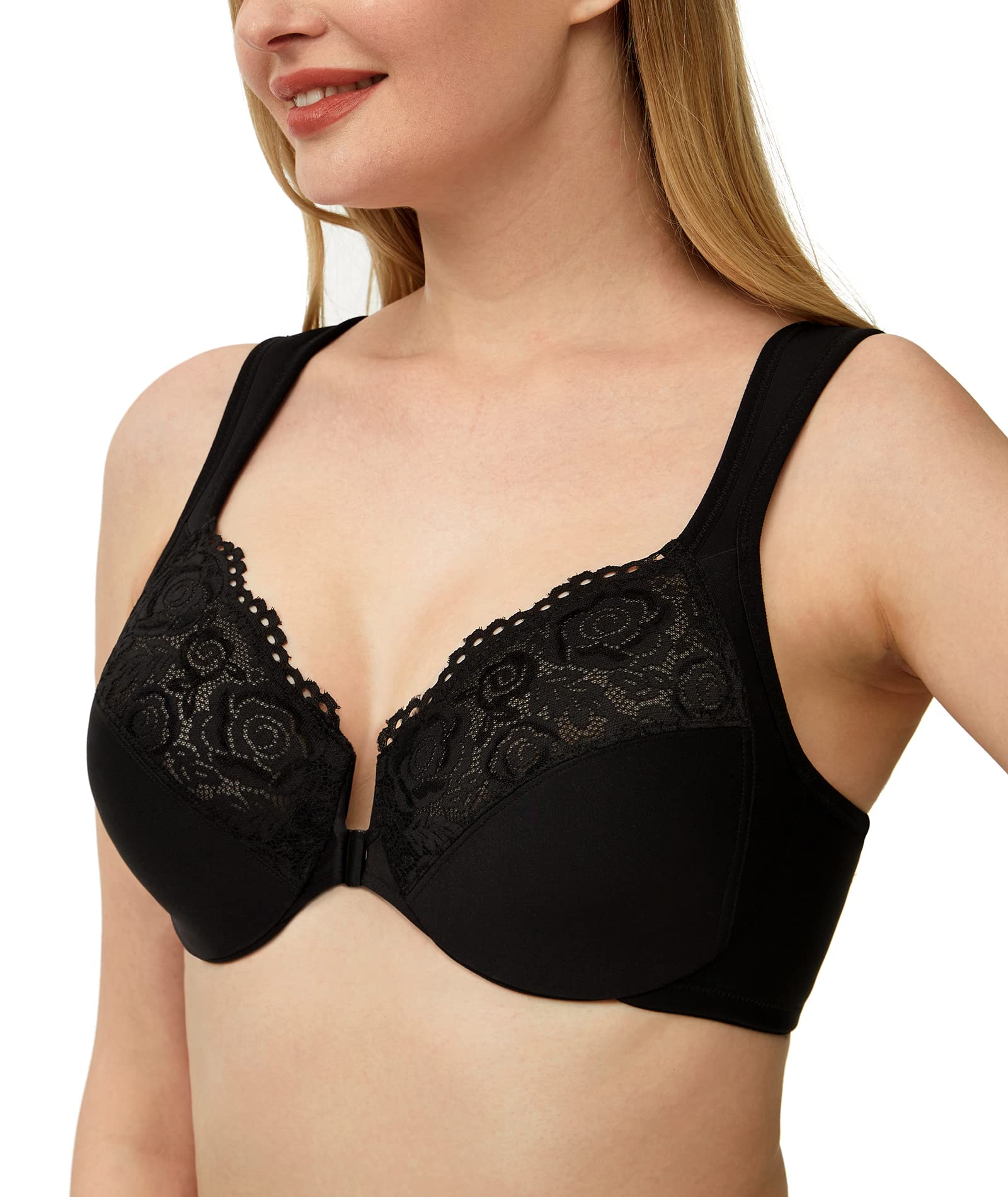 Lemorosy - Reggiseno Chiusura Anteriore Donna Basic Coppa Completa con Anelli Imbottiti Push Up Taglie Grandi
