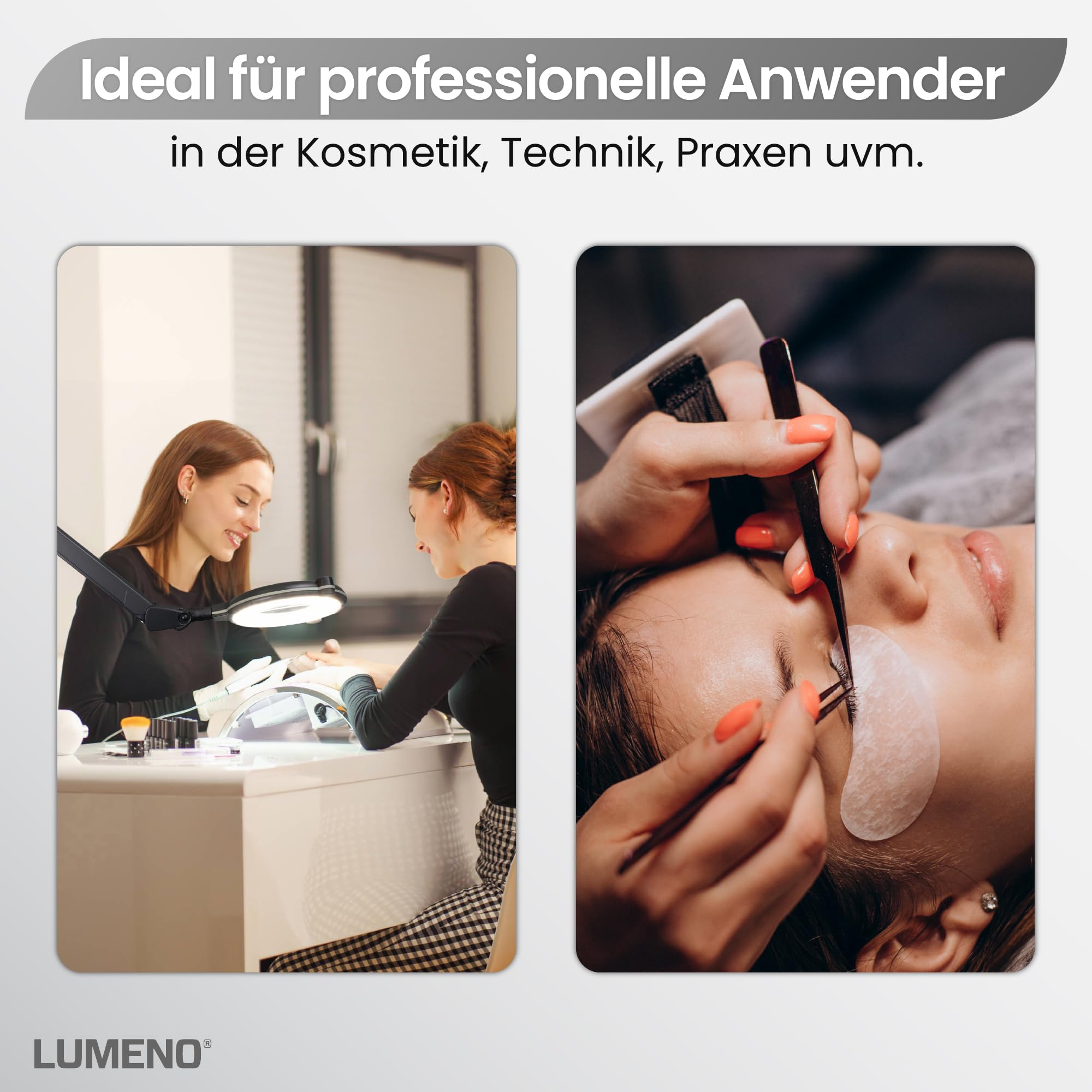 Lumeno 7313SW LED Lupenleuchte - Profi-Lupenlampe mit 3 Dioptrien und hohem CRI von 95 - Ideal für Praxen, Kosmetikstudios, Industrie - Perfekte Farbwiedergabe für Präzisionsarbeiten, Schwarz