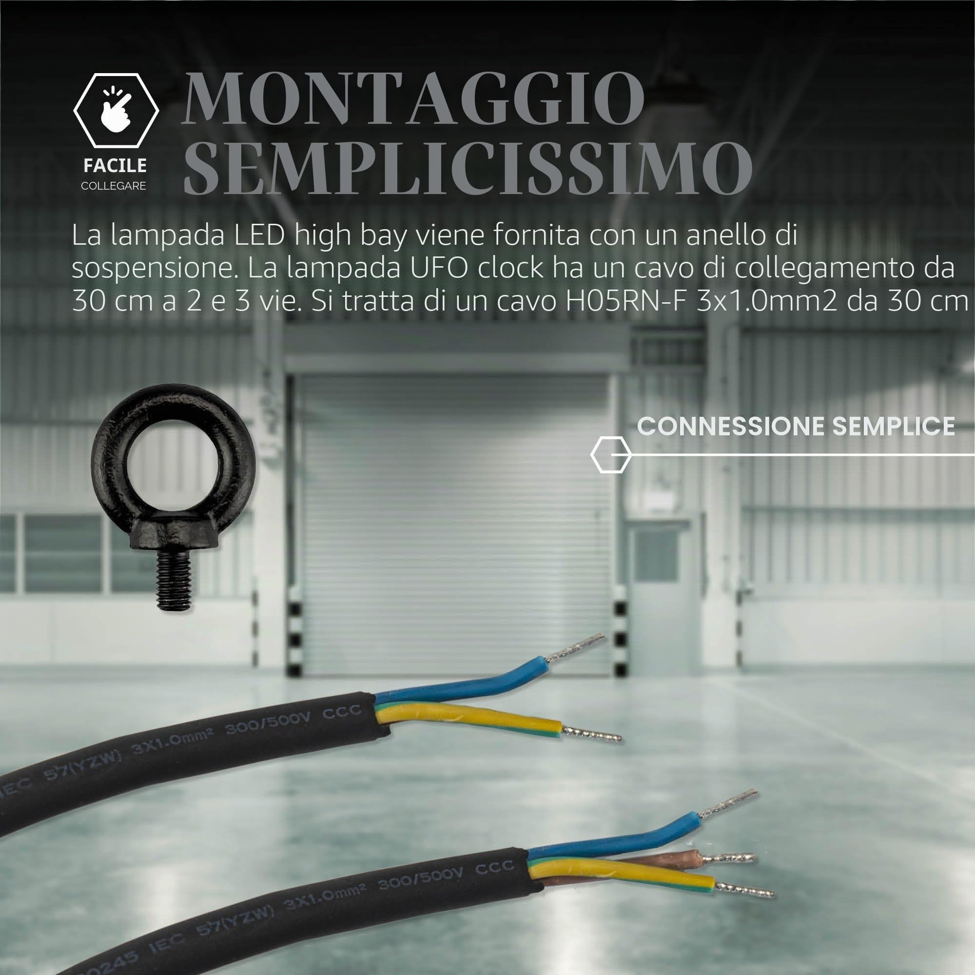 Ledvion - Campana led ufo, IP65, 150W, 192 lm/W, 4000K, Dimmerabile, lampada led industriale capannone, illuminazione magazzino officina, luce soffitto garage, illuminazione industriale led