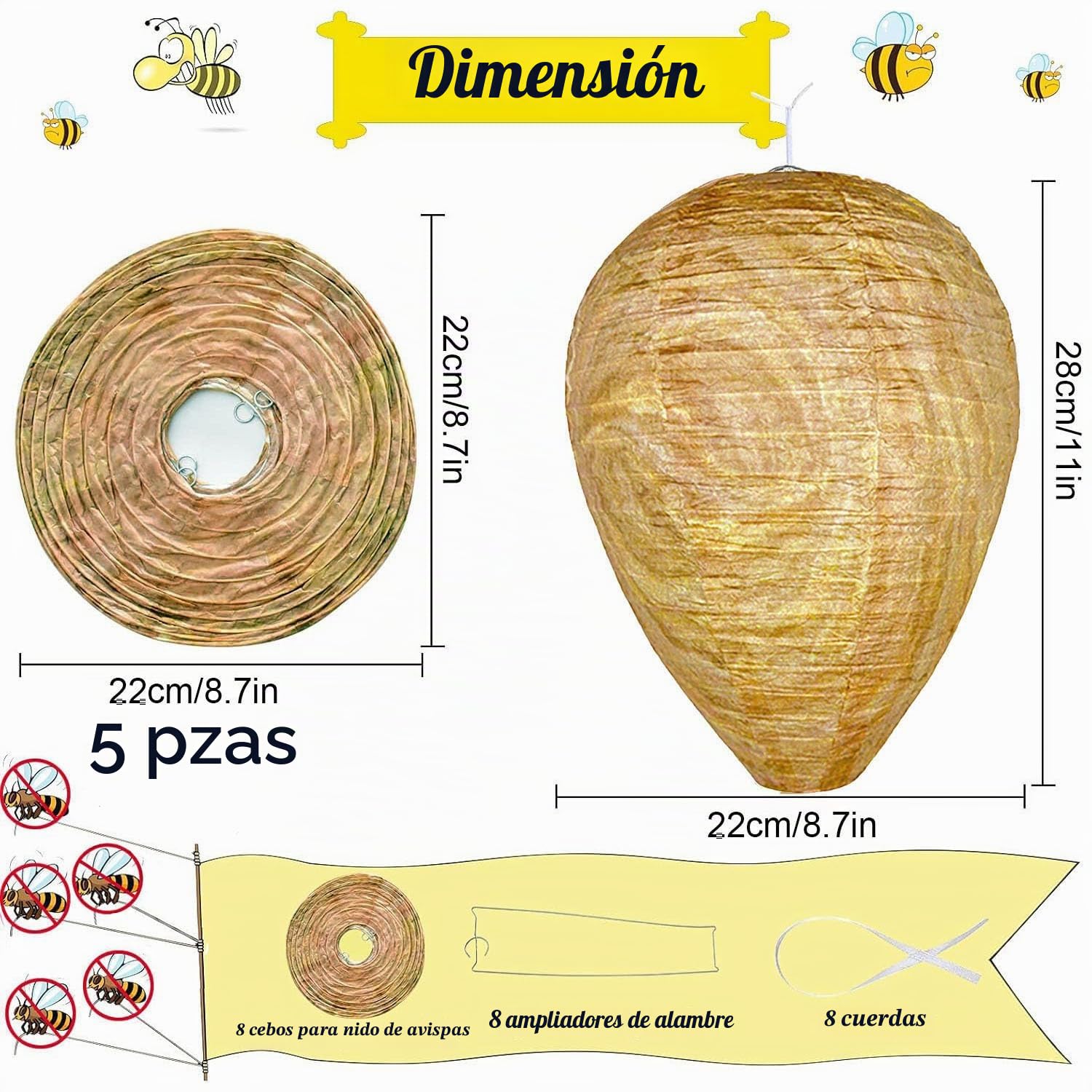 5 Piezas de Nido de Avispa Artificial, Nido de Avispas de Suspensión, Preventivo Contra Avispas, Colmena Artificial, Casas y Jardines Para Defenderse de Las Avispas.